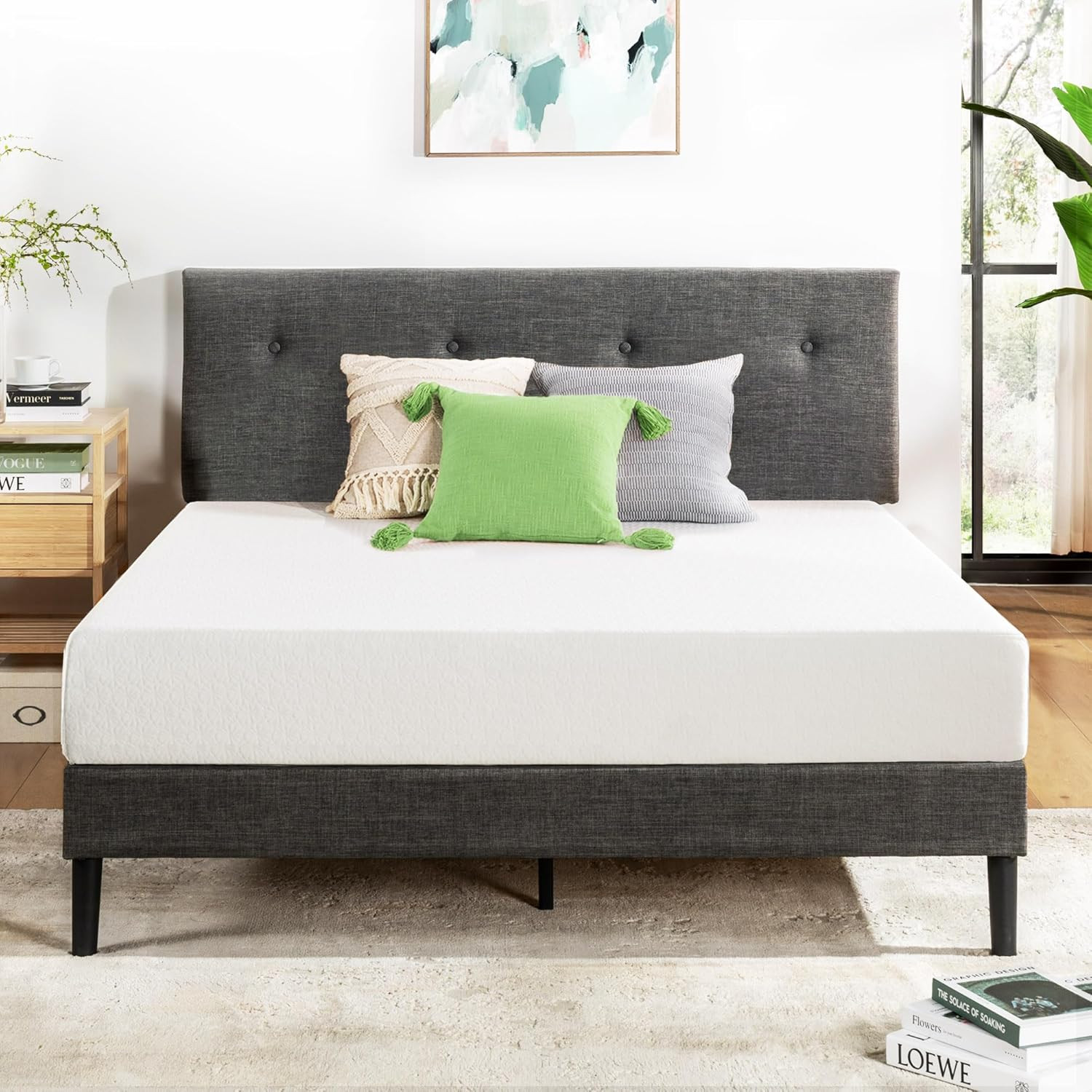8 Inch Twin Mattress Bed-In-A-Box, Green Tea Memory Foam, White