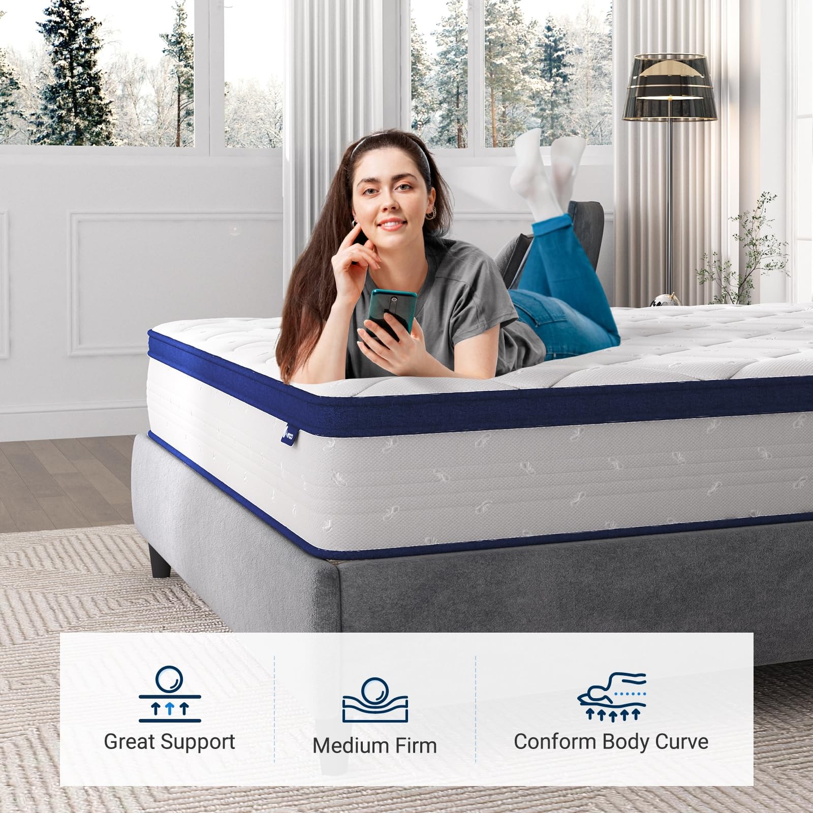 Twin Mattress, 10 Inch Hybrid Mattresses in a Box with Comfort Foam, Individu…