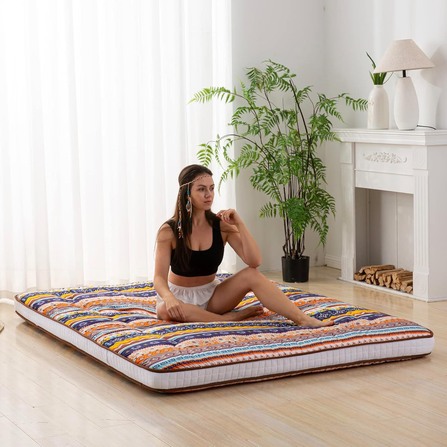 Extra Thick Japanese Futon Mattress – Roll Up Bed Topper for Guests & Travel