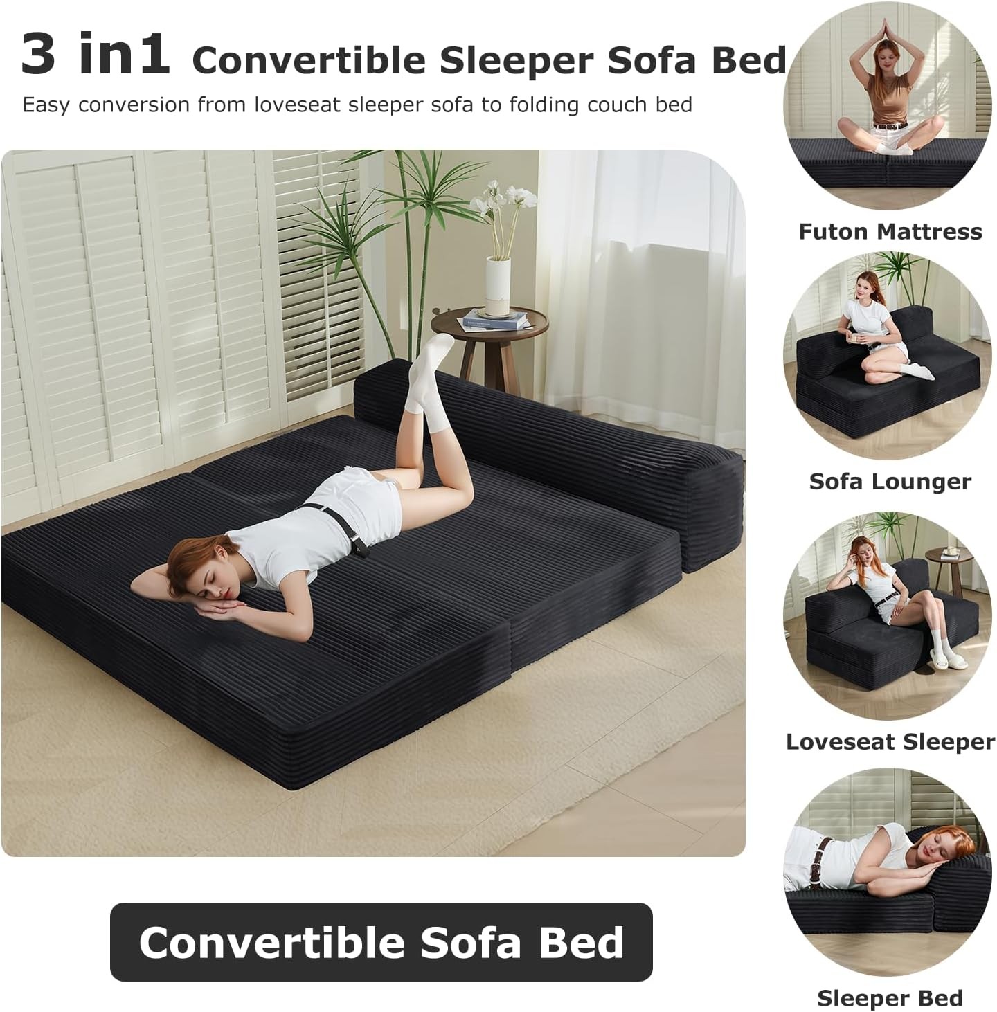 6-inch Convertible Sofa Bed, Foldable Floor Bed Sleeping Couch with