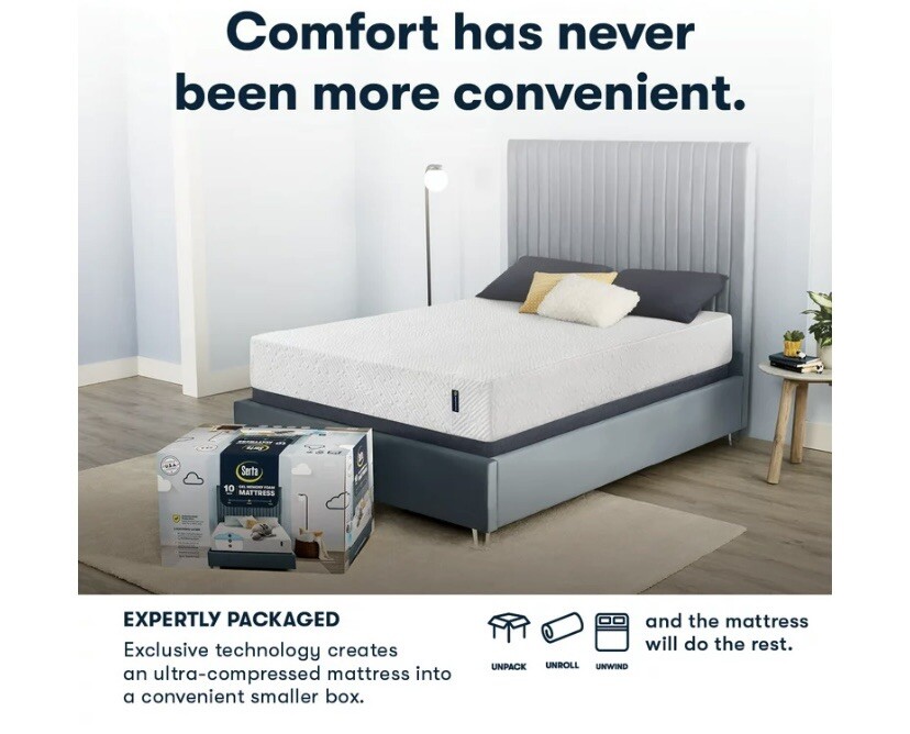 Serta EZ Tote 10″ Gel Memory Foam Mattress with Antimicrobial Cover, Twin – WM
