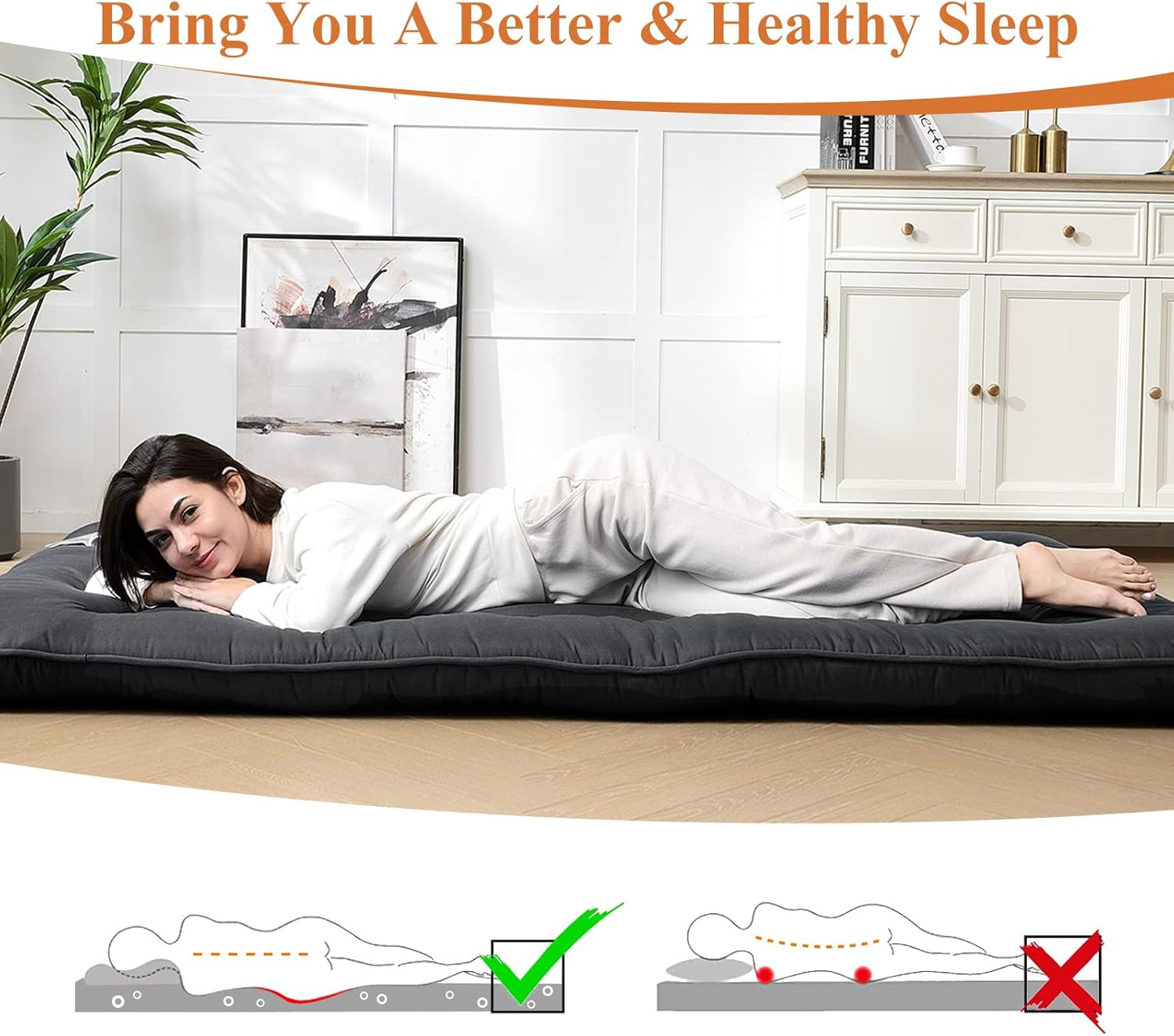 Futon Mattress – Thicken Sleeping Mat for Floor, Folding Mat for Adults & Kids,