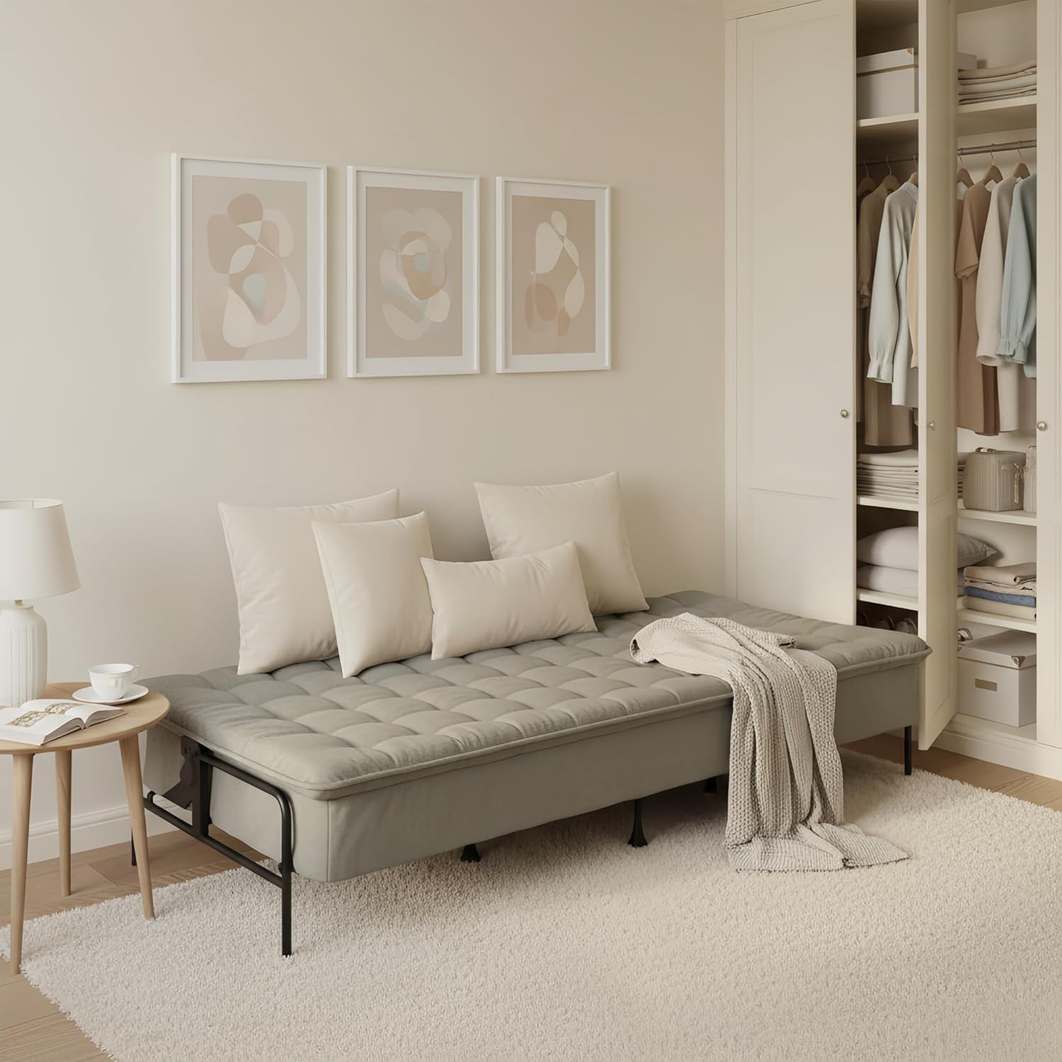 Modern Grey Futon Sofa Bed, 3-Posit Adjustable Barest,