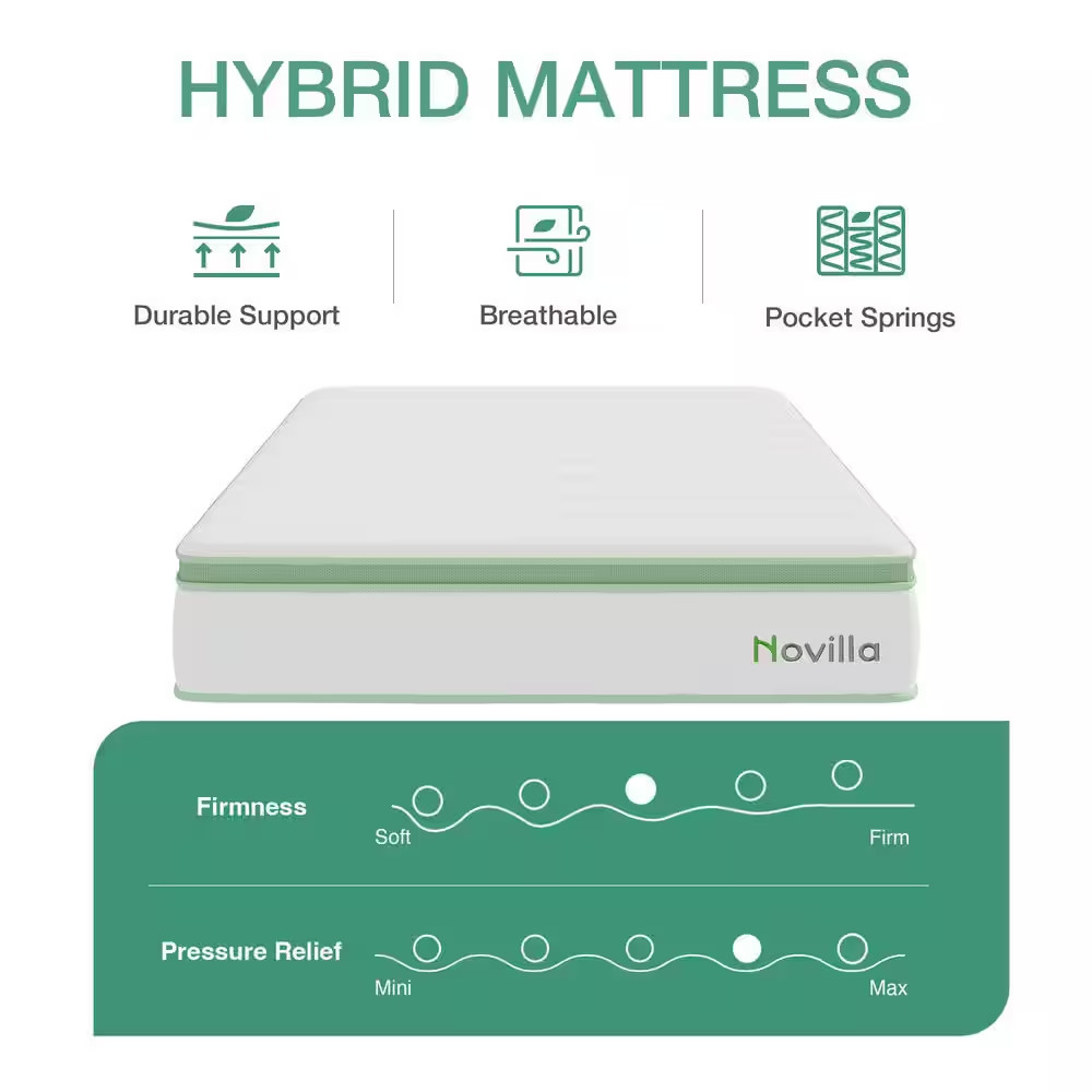 Queen Medium Firm 12 In. Hybrid Mattress with Gel Memory Foam, Comfort and Suppo