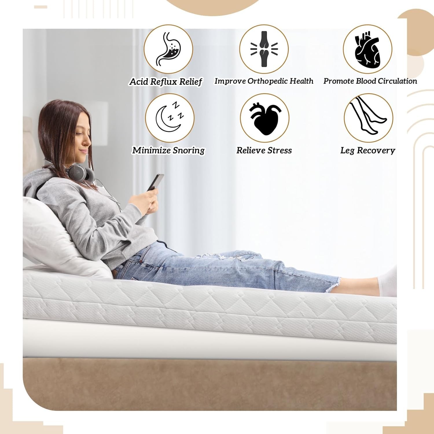 Queen Mattress Wedge 5″ Incline for Acid Reflux, Pain Relief & Snoring Support