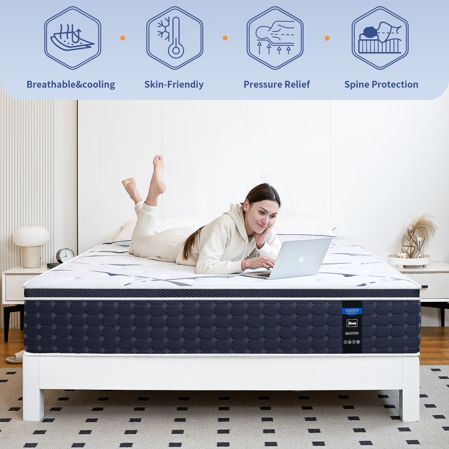 10″ Colchones FULL Size 10 Pulgadas Espuma Memory Foam Hybrid Mattress Modern