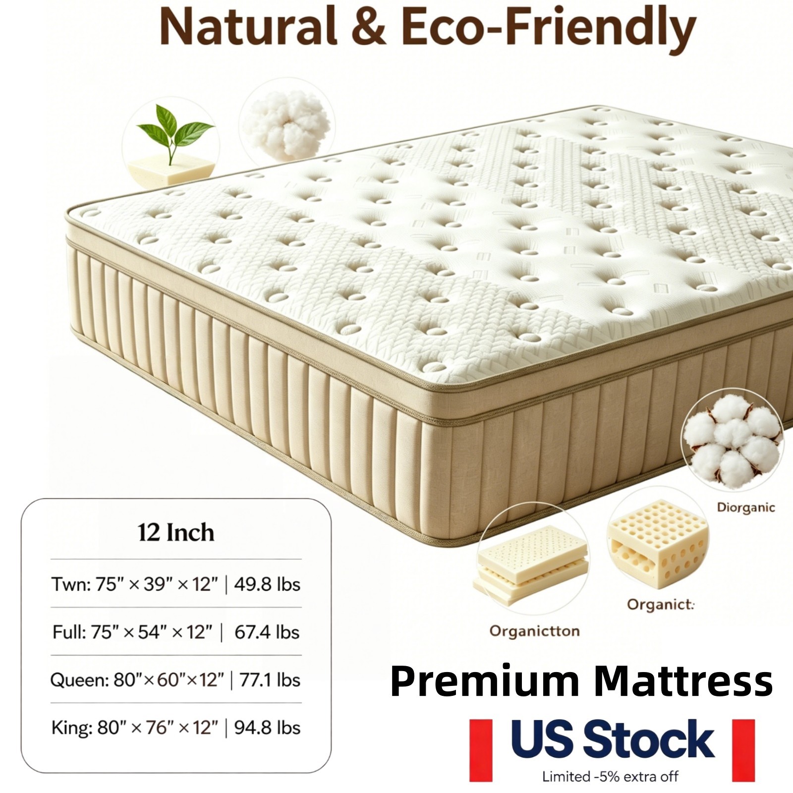 12” Memory Foam Hybrid Mattress Boxed Bed Mattress for All Sleeping Positions