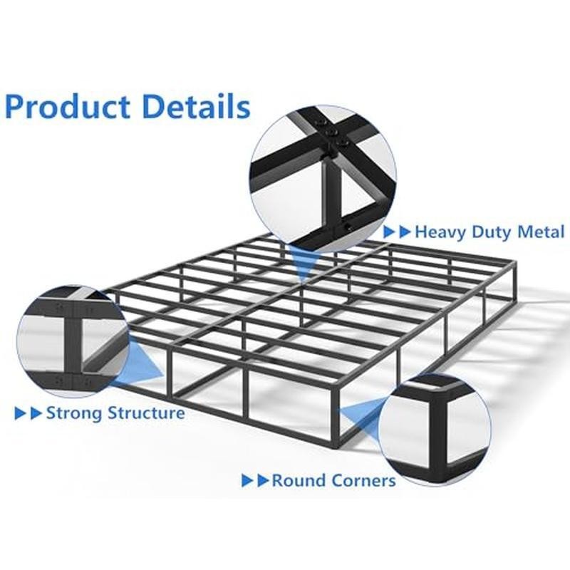 Metal Box Spring Queen Bed Heavy Duty Mattress Foundation Non Slip Easy Assembly