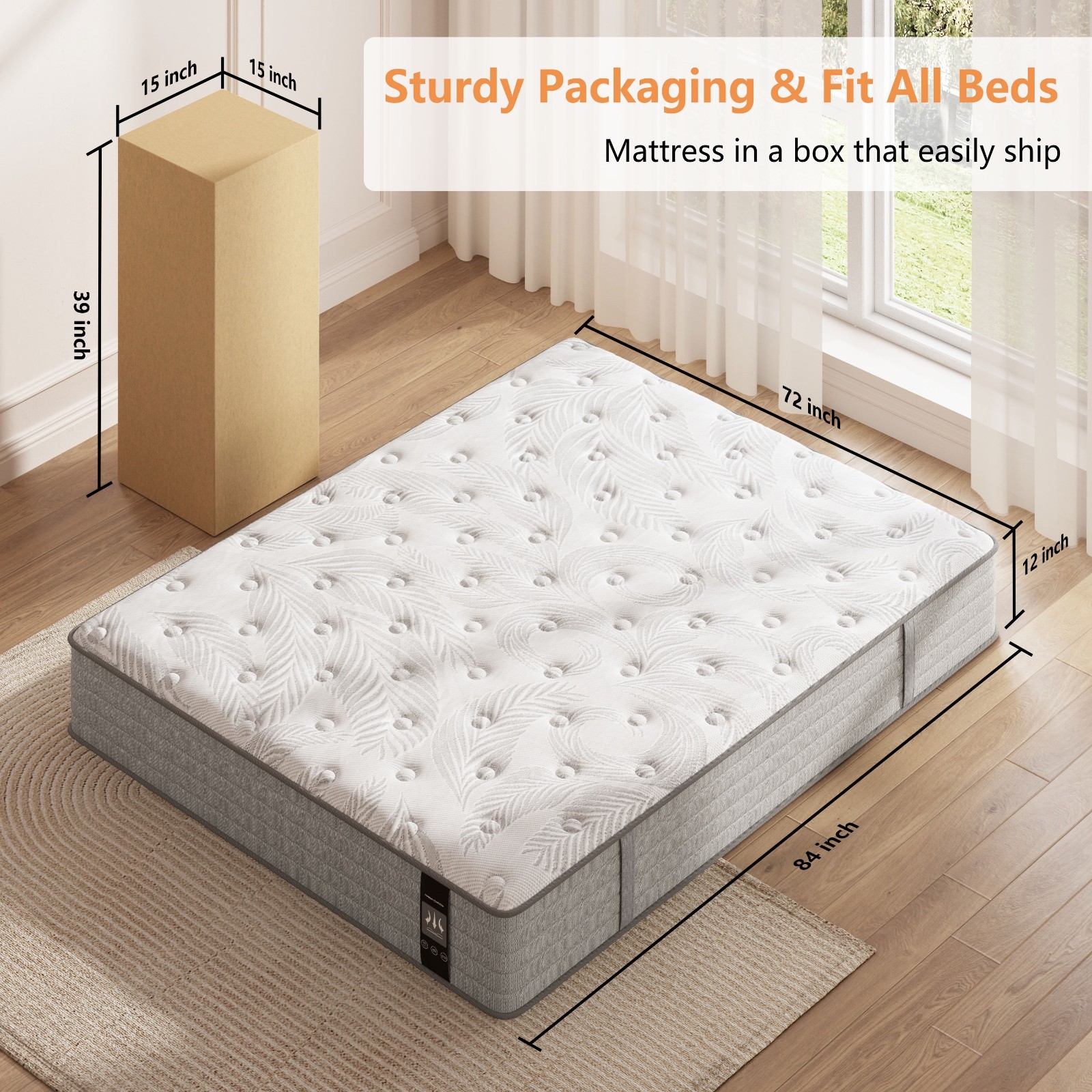 12″ California King Size Hybrid Mattress in a Box with Memory Foam Spring