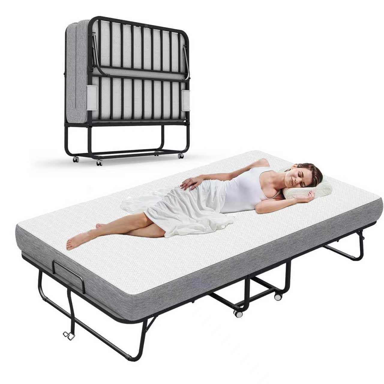 Folding Bed with Mattress for Adult – Twin Size75”x38” Portable Foldable Ro…
