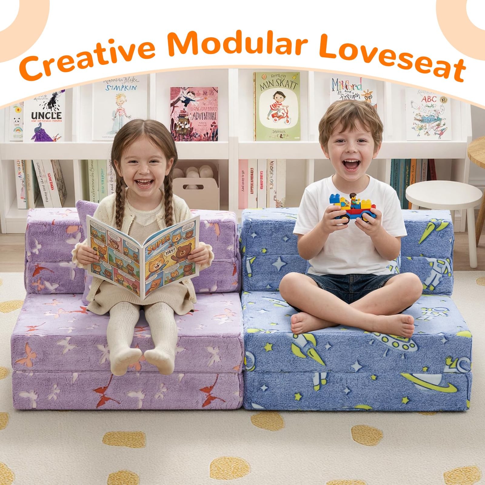 Foldable Futon Chair Bed for Kids, Glow Tri-fold Sofa Bed Convertible Toddler…
