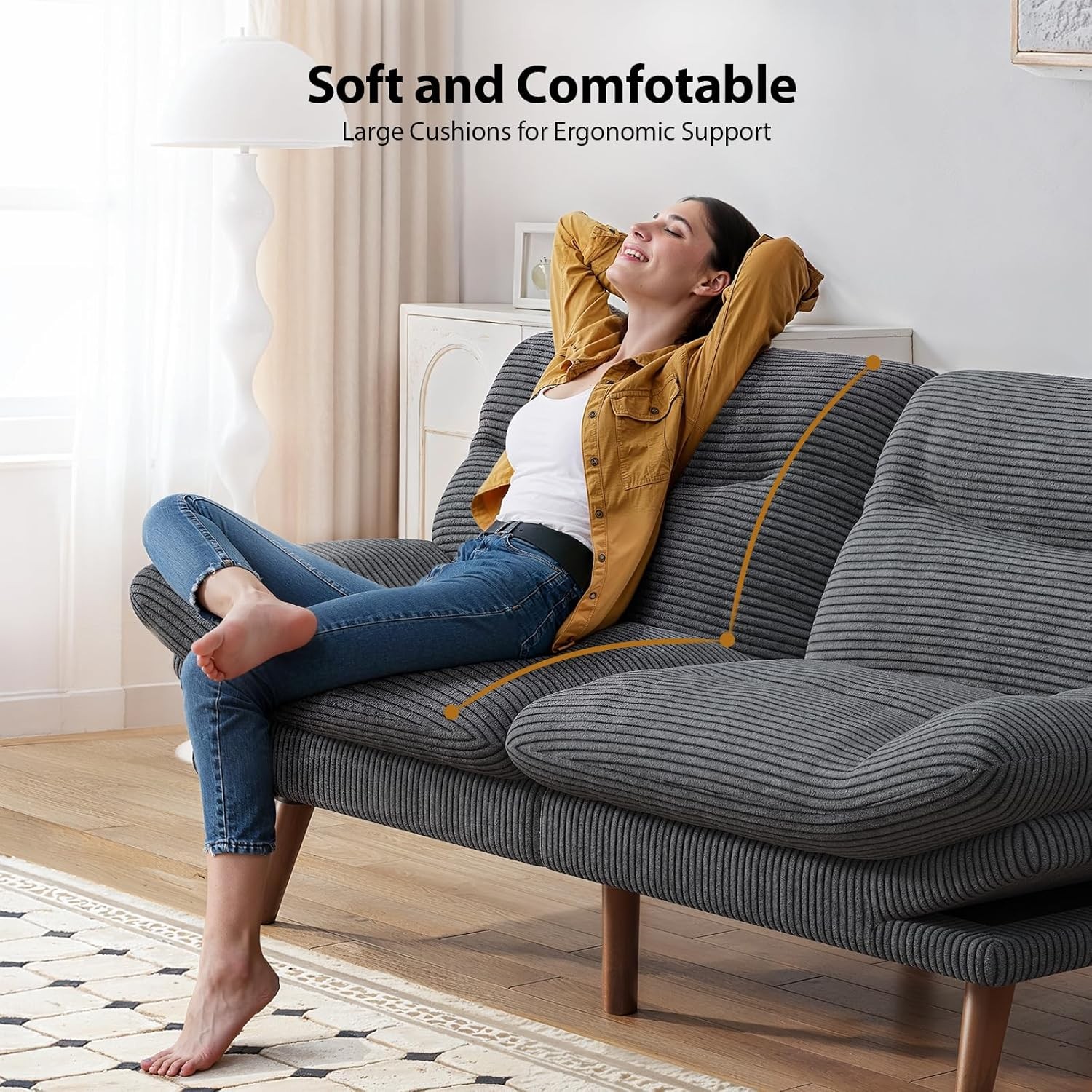 Pipi Futon Sofa Bed, 75 Inch Corduroy Futon Couch Convertible with