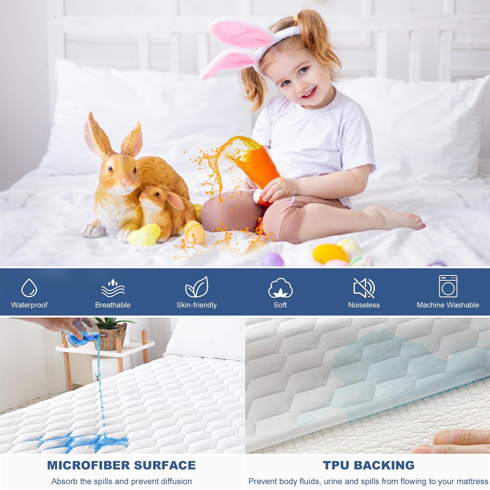 GRT California King Mattress Protector Waterproof, King, White