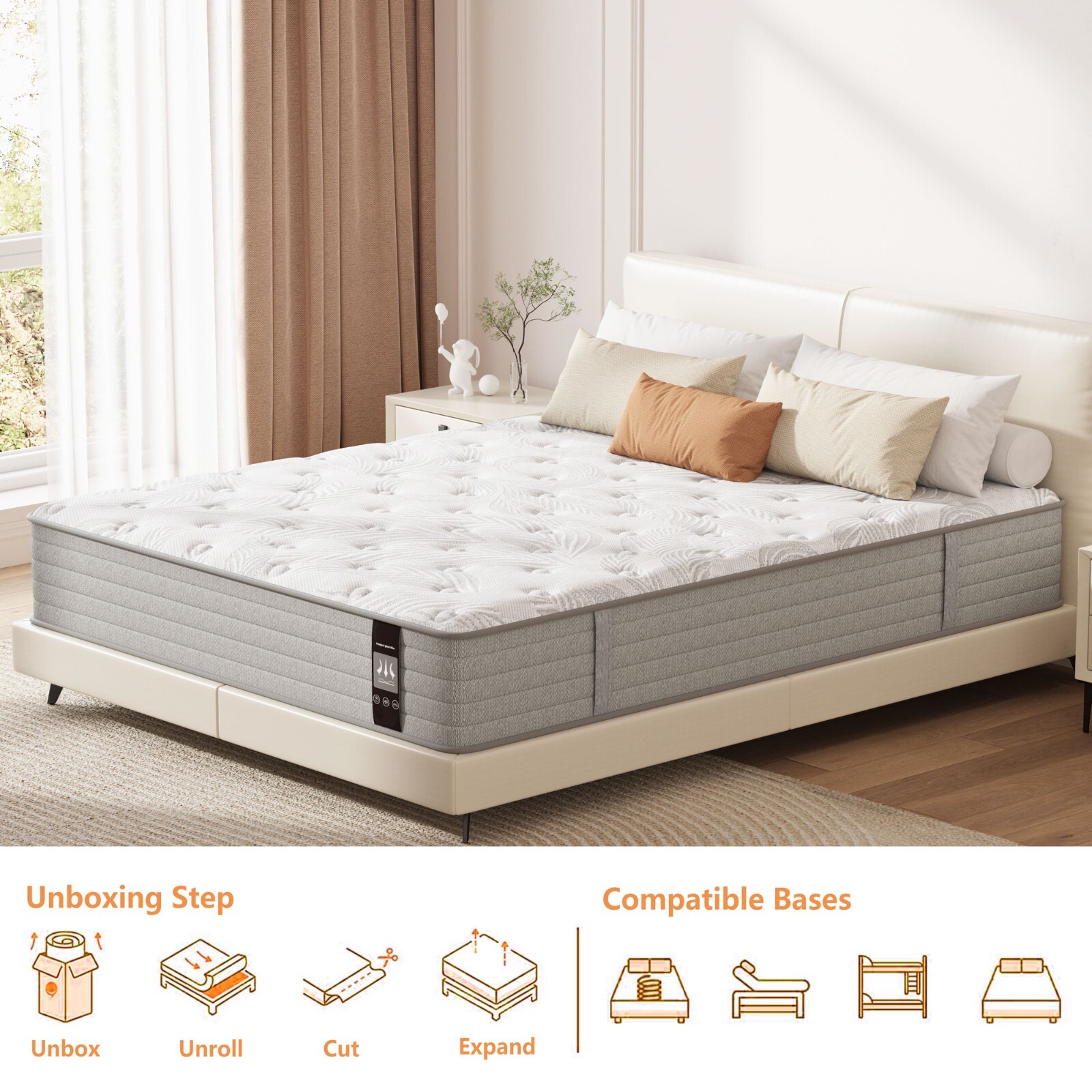 12″ Queen Size Hybrid Mattress In a Box, Healthy Gel Foam, Skin-Friendly Fabric