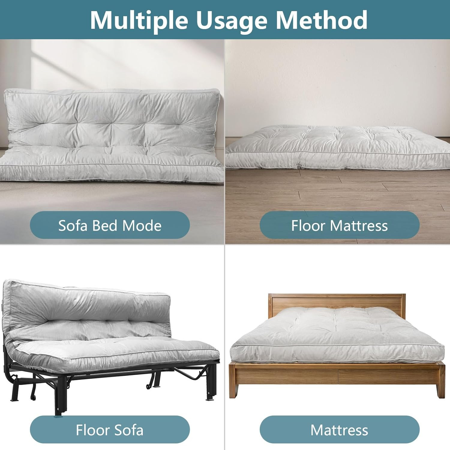 Full Size 6″ Flannel Futon Mattress – Foldable High Density Foam, Gray