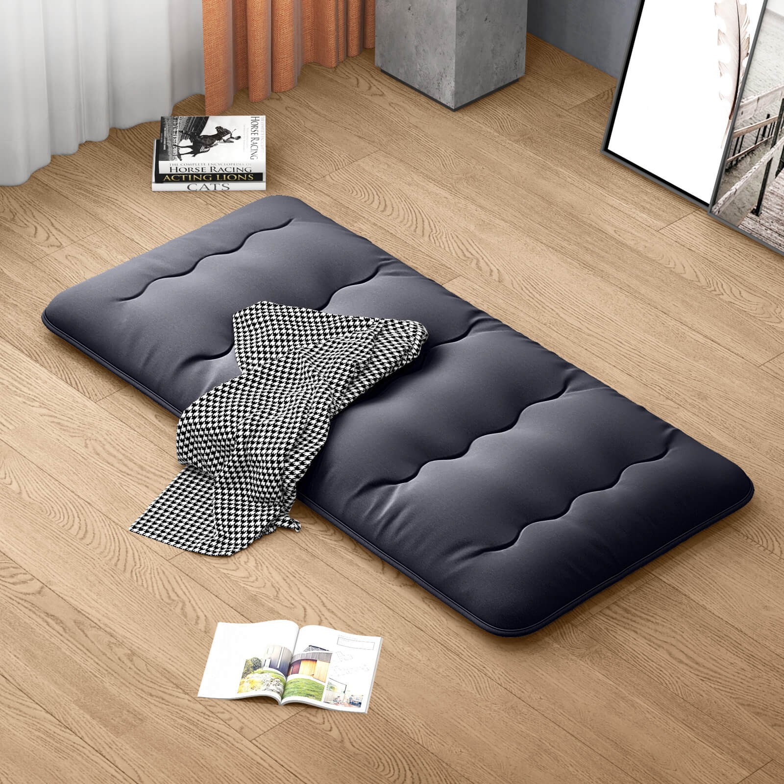 Twin Futon Mattress Washable Cover Carry Bag Japanese Floor Sleeping Pad Black