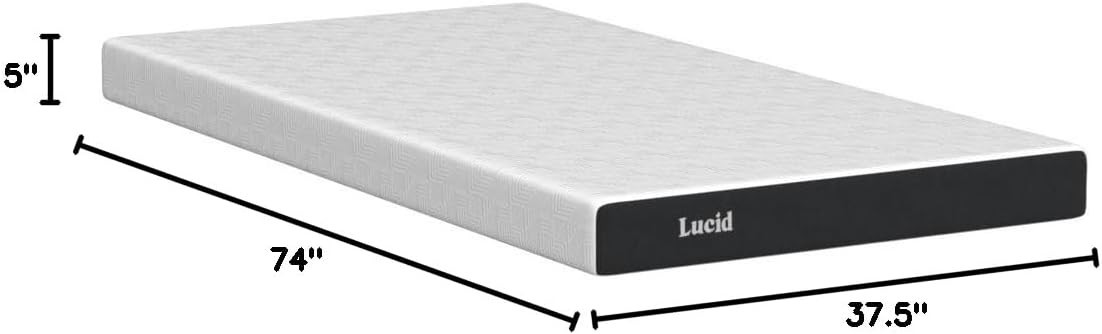 Lucid 5 Inch Memory Foam Mattress – Low Profile – Firm Feel – Infused with Bambo
