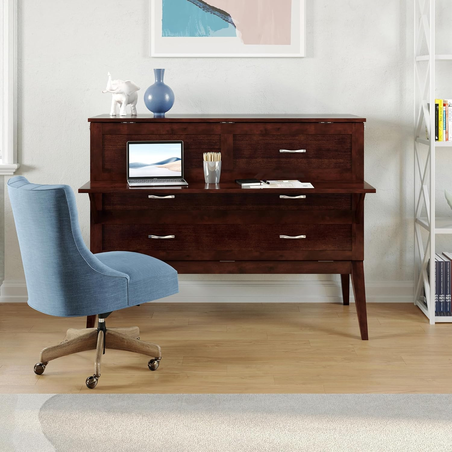Northampton Murphy Bed Desk with Memory Foam Mattress & USB Charger, Walnut