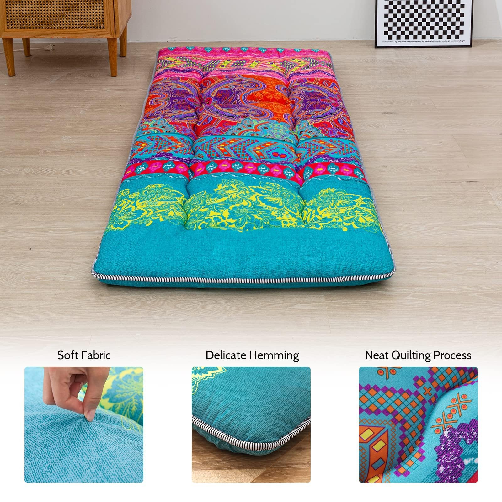 Bohemian Floor Bed, Japanese Futon Mattress, Narrow Twin Single Bed, Foldable…