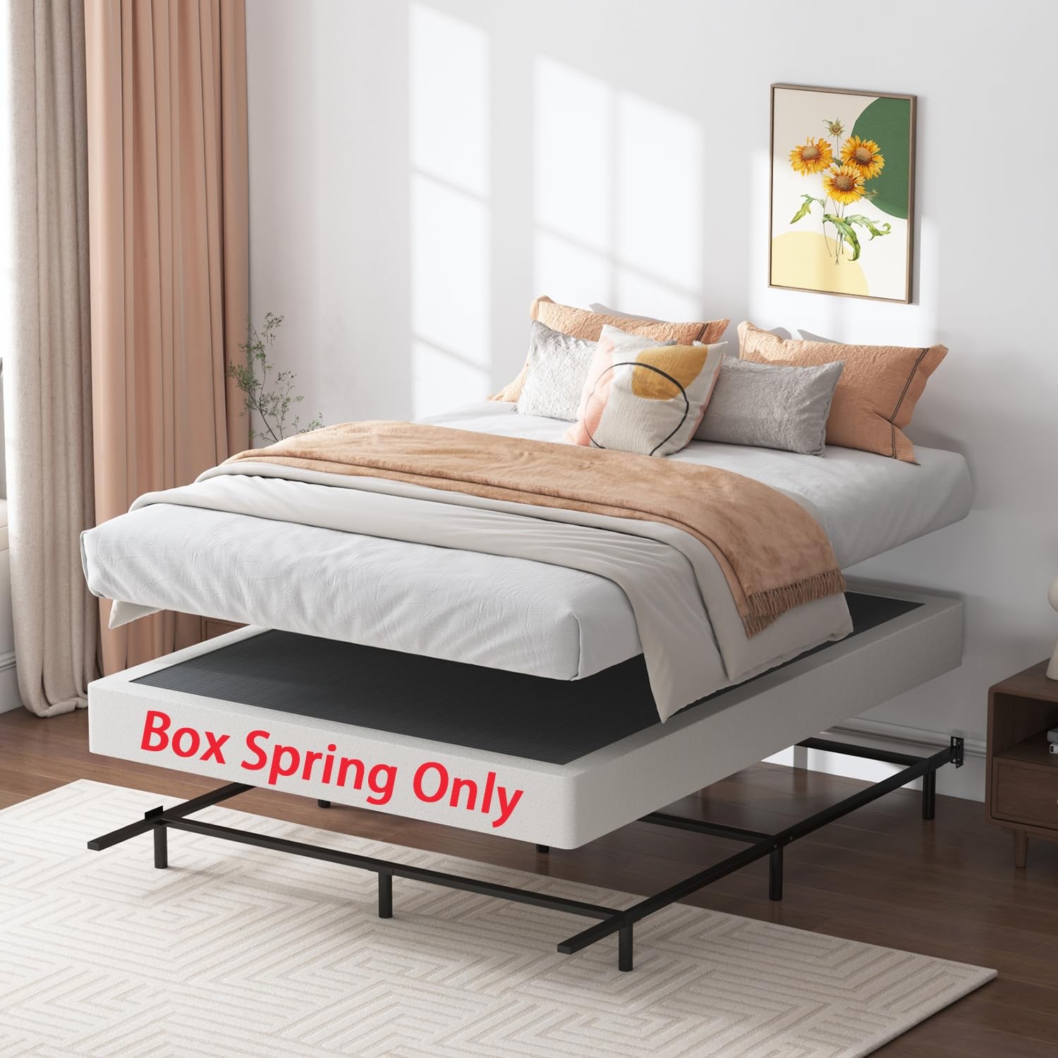 SHLAND Queen Box Spring 7 Inch Low Profile Size Bed Base, Queen, Black