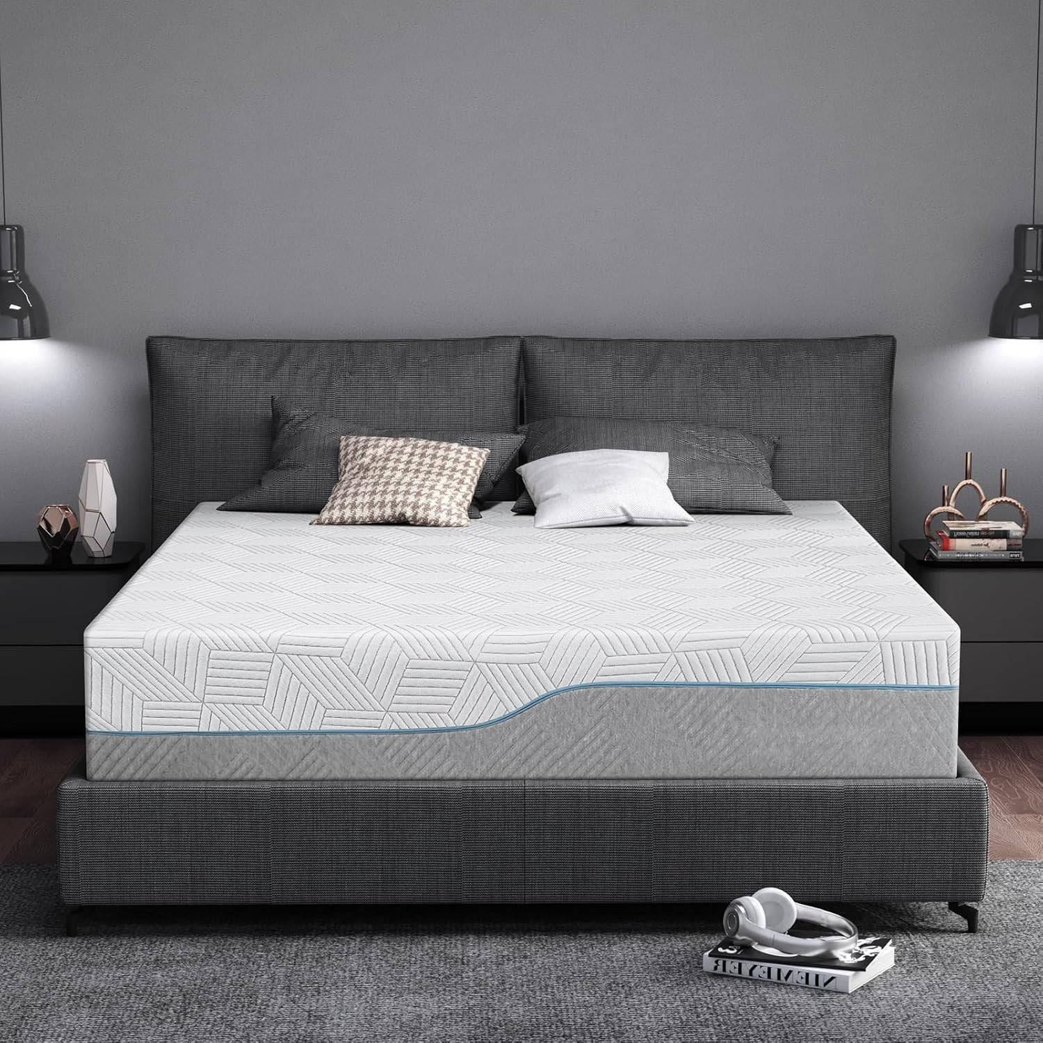 Extra Firm Mattress Queen 14 Inch,Premium Cool Green Tea/Gel Memory Foam Mattres