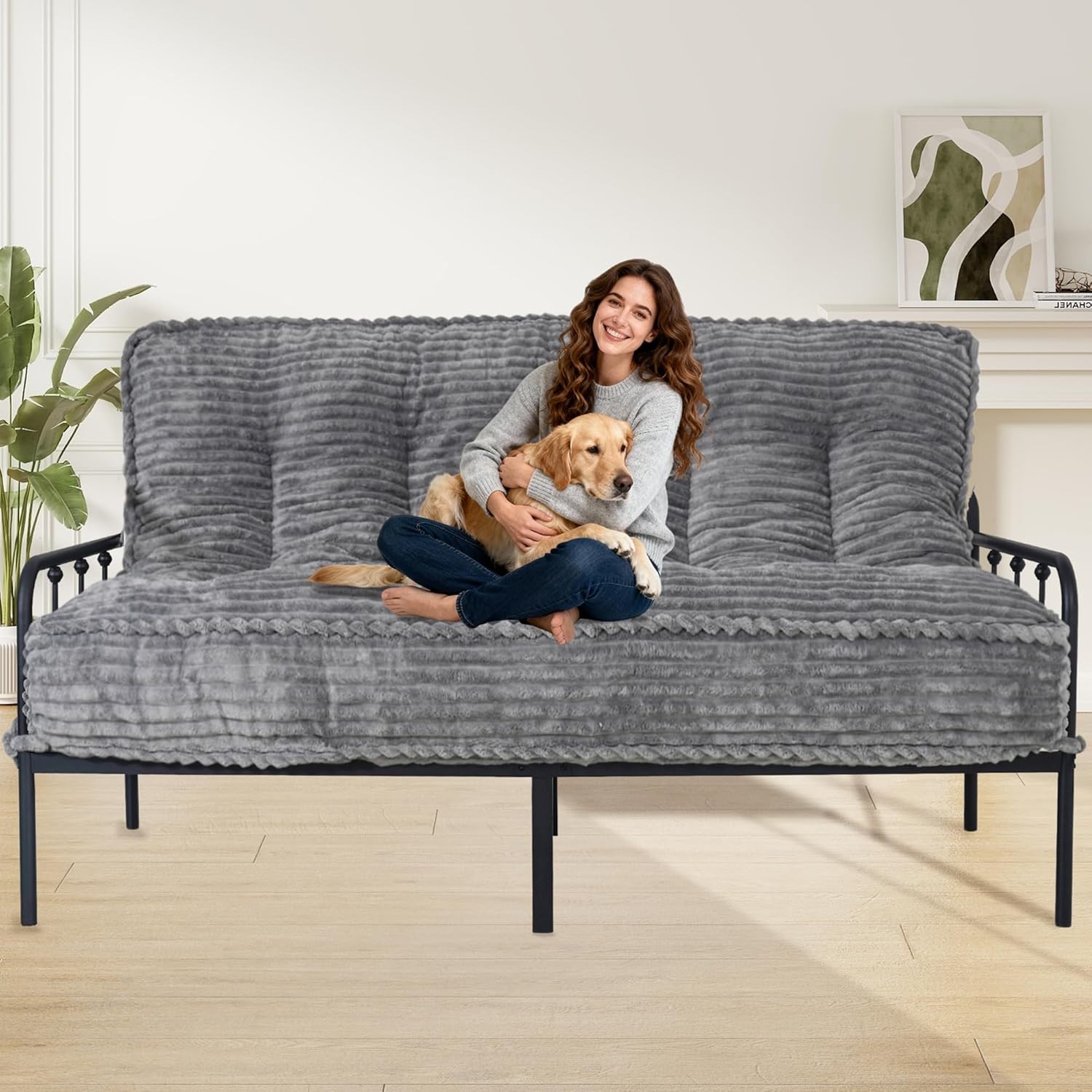 8″ Futon Mattr Queen Size, Futon Sofa Couch Bed with Straps, Thi