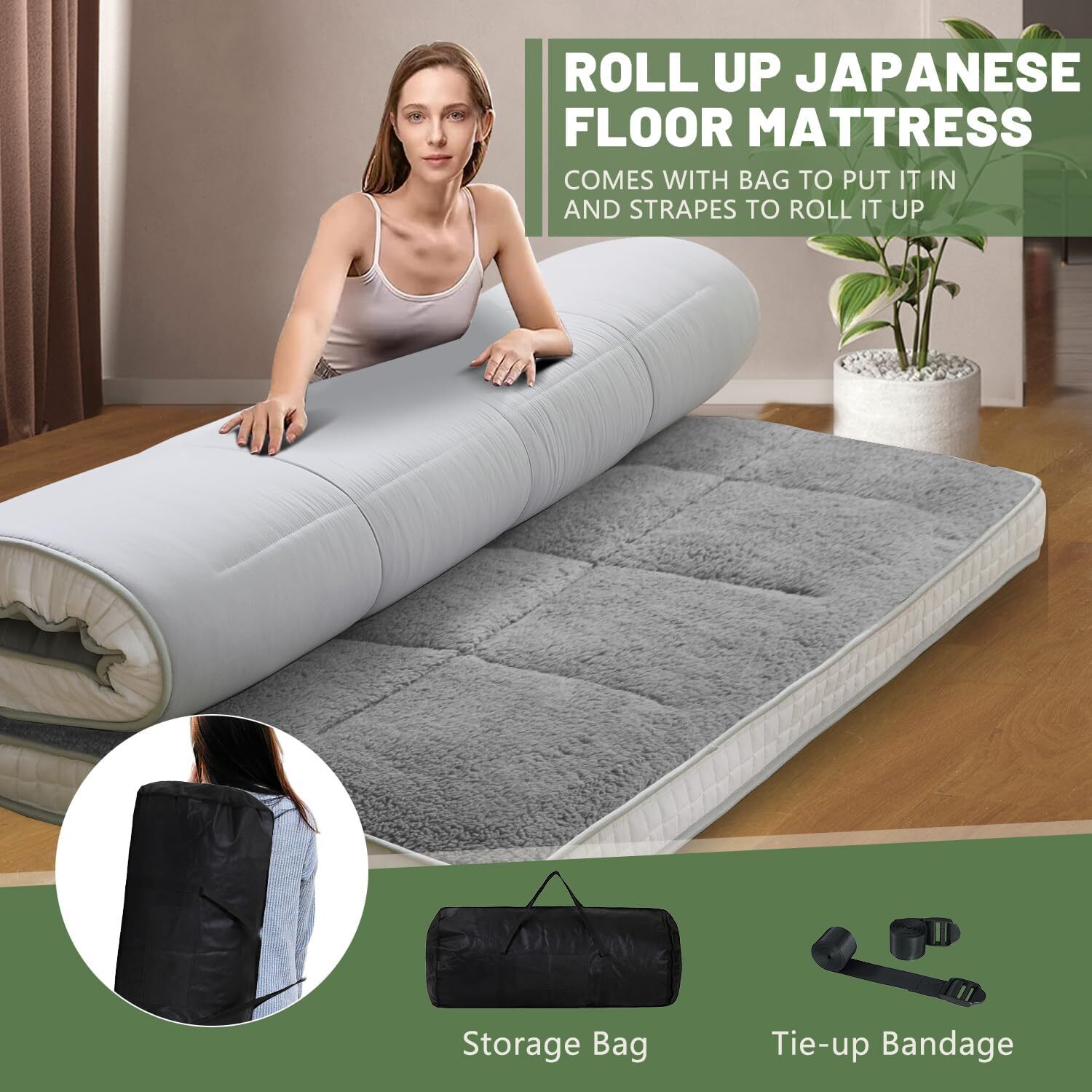 MOPHOTO Japanese Mattress Futon Mattress Foldable Sherpa Fleece Mattress Topper