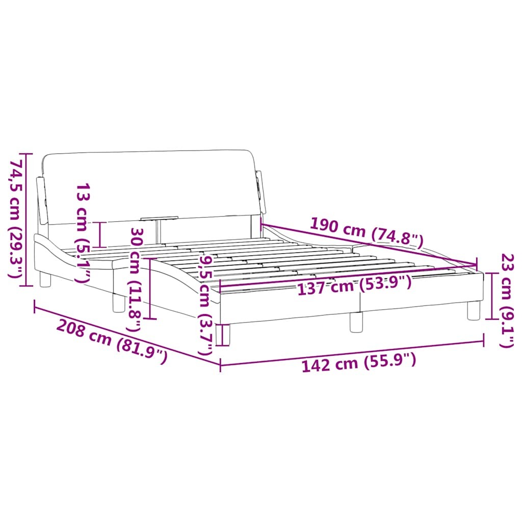 Bed Frame “Dover” Platform Dark Gray 53.9″x74.8″ Fabric vidaXL