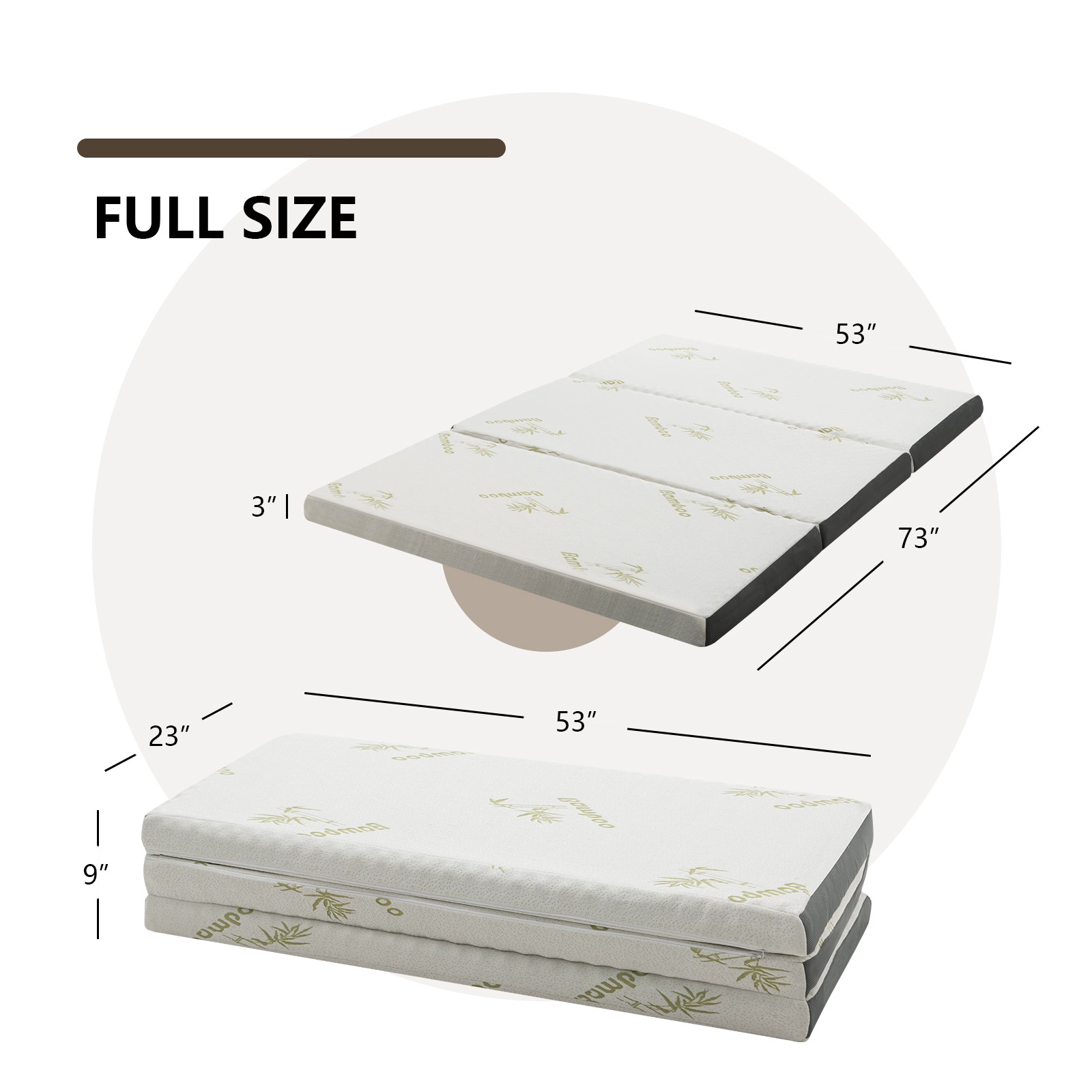 FULL 3″ Tri-fold Memory Foam Floor Mattress Topper Portable w/ Carrying Bag