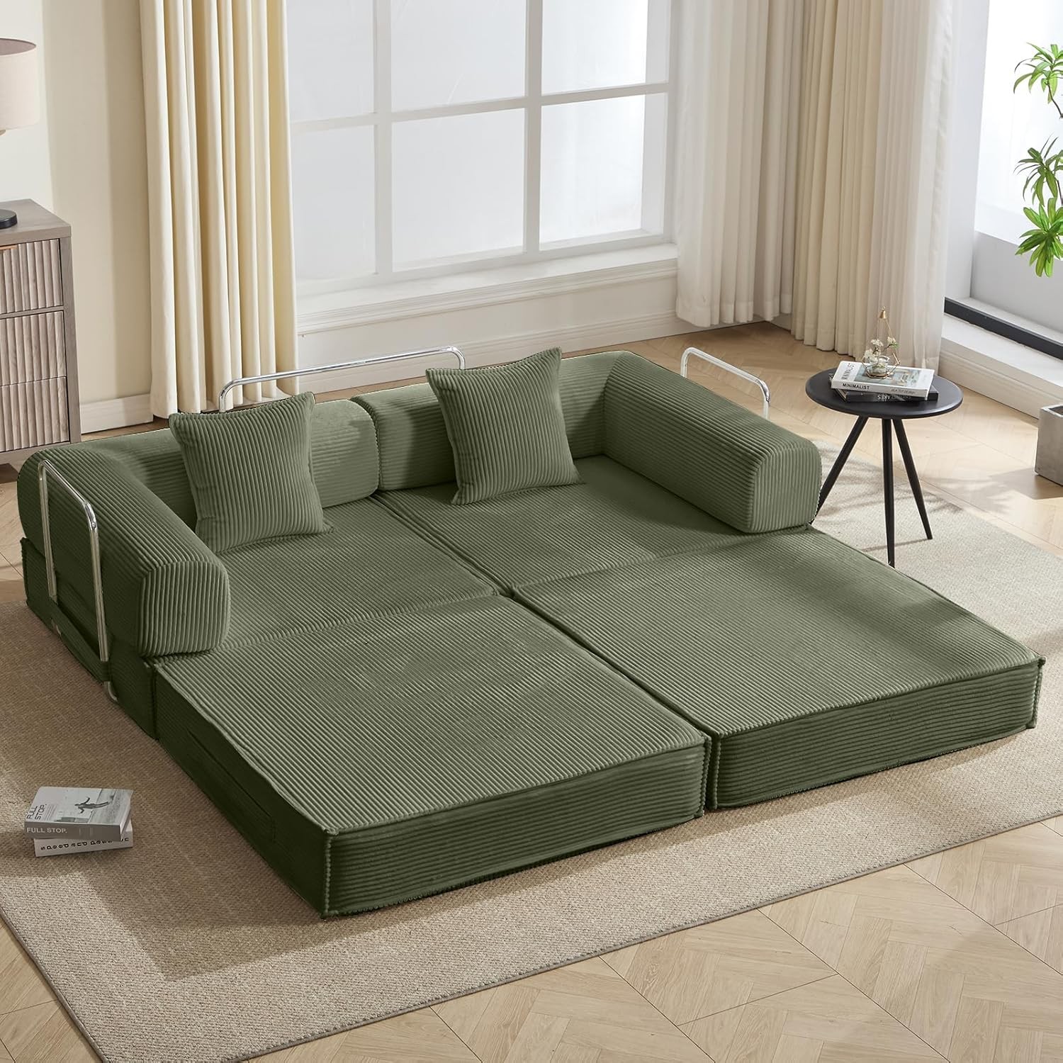 78″ Convertible Sleeper Sofa Bed, Modular Corduroy Couch with 2 Pillows,