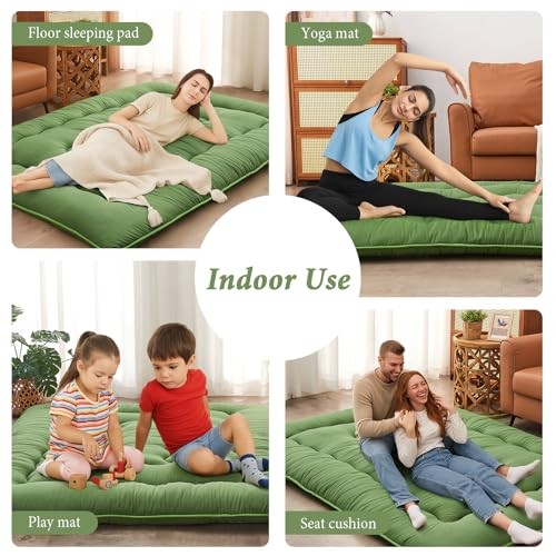 Japanese Floor Mattress, 4” Thicken Futon Mattress Tatami Mat, Queen Green