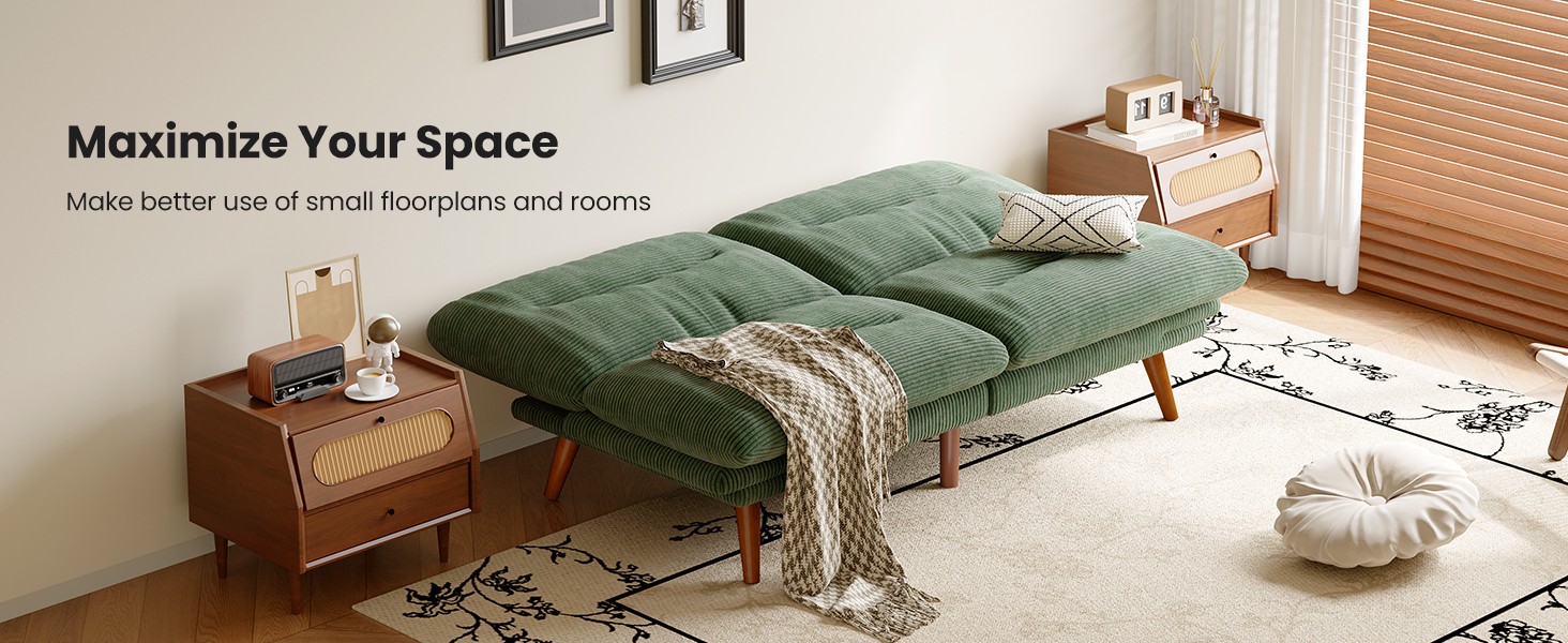 66″Futon Sofa Bed,3-in-1 Futon Couch w/Adjustable Barest & Armrests,