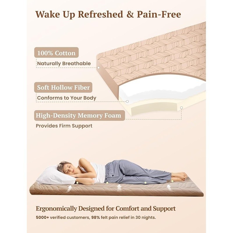 Japanese Floor Mattress Memory Foam Portable Futon Roll Up Sleeping Mat New