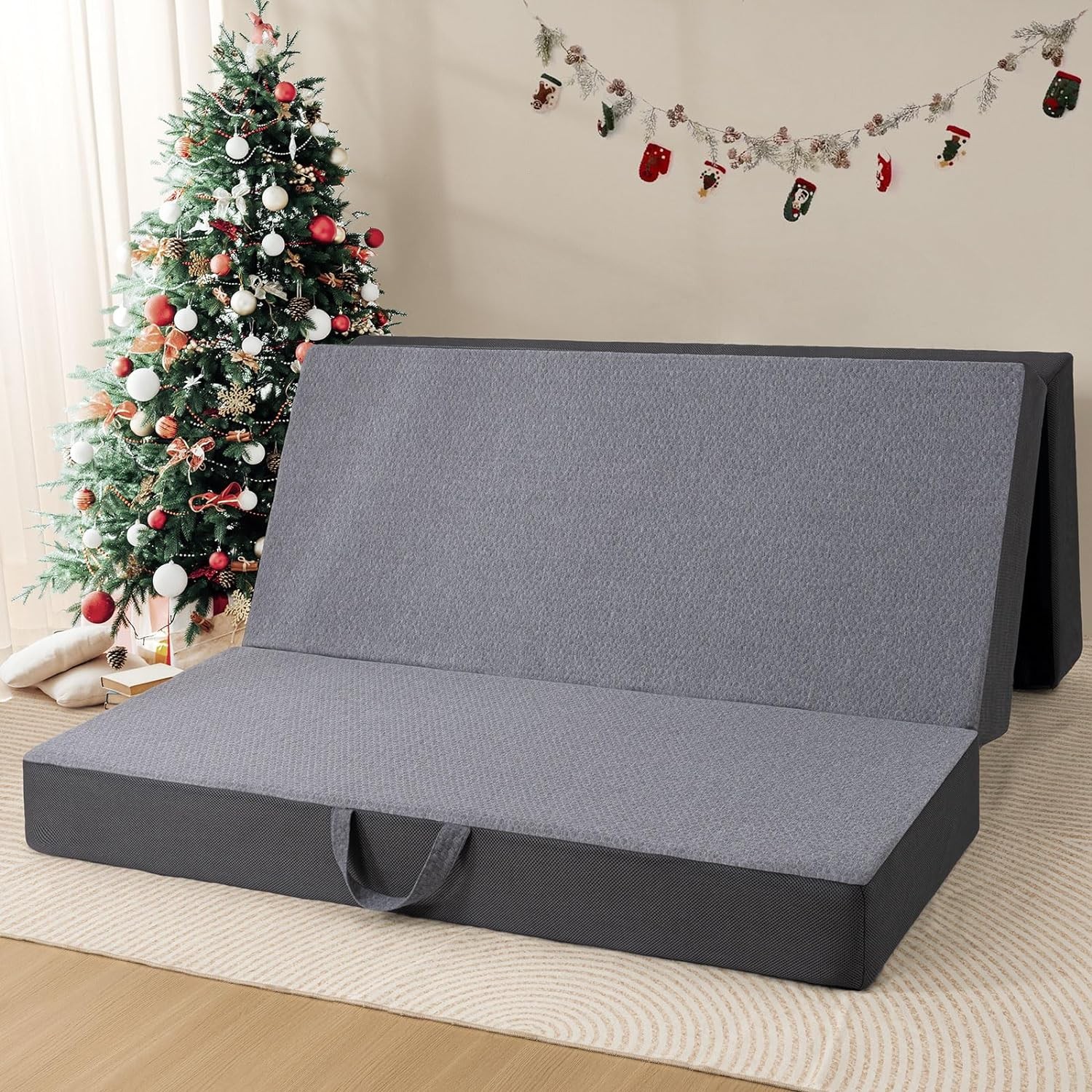 Folding Mattress 4/6in Tri-Fold Memory Foam Mattress Topper Washable Cover Queen