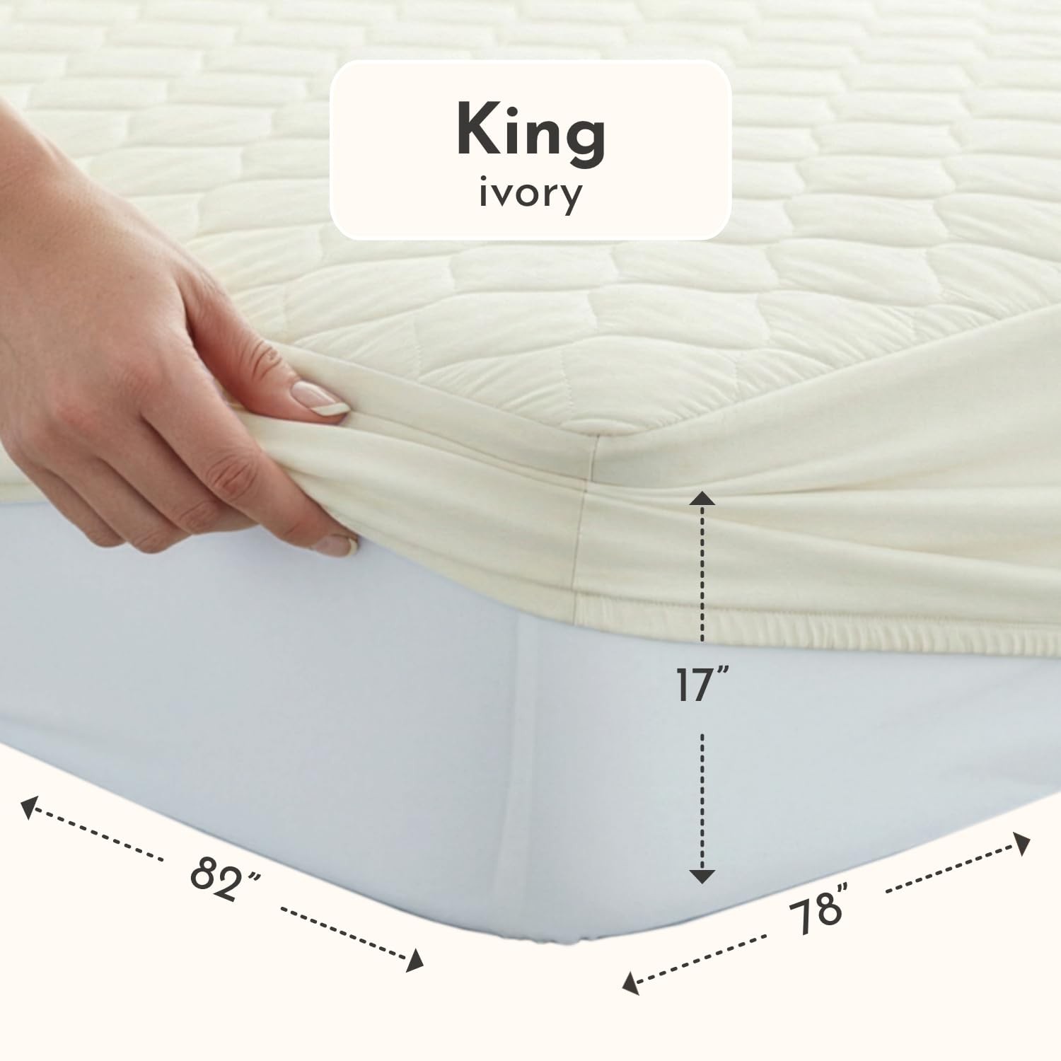 100% Cotton Organic Mattress Protector | Breathable & Noiseless King, Ivory