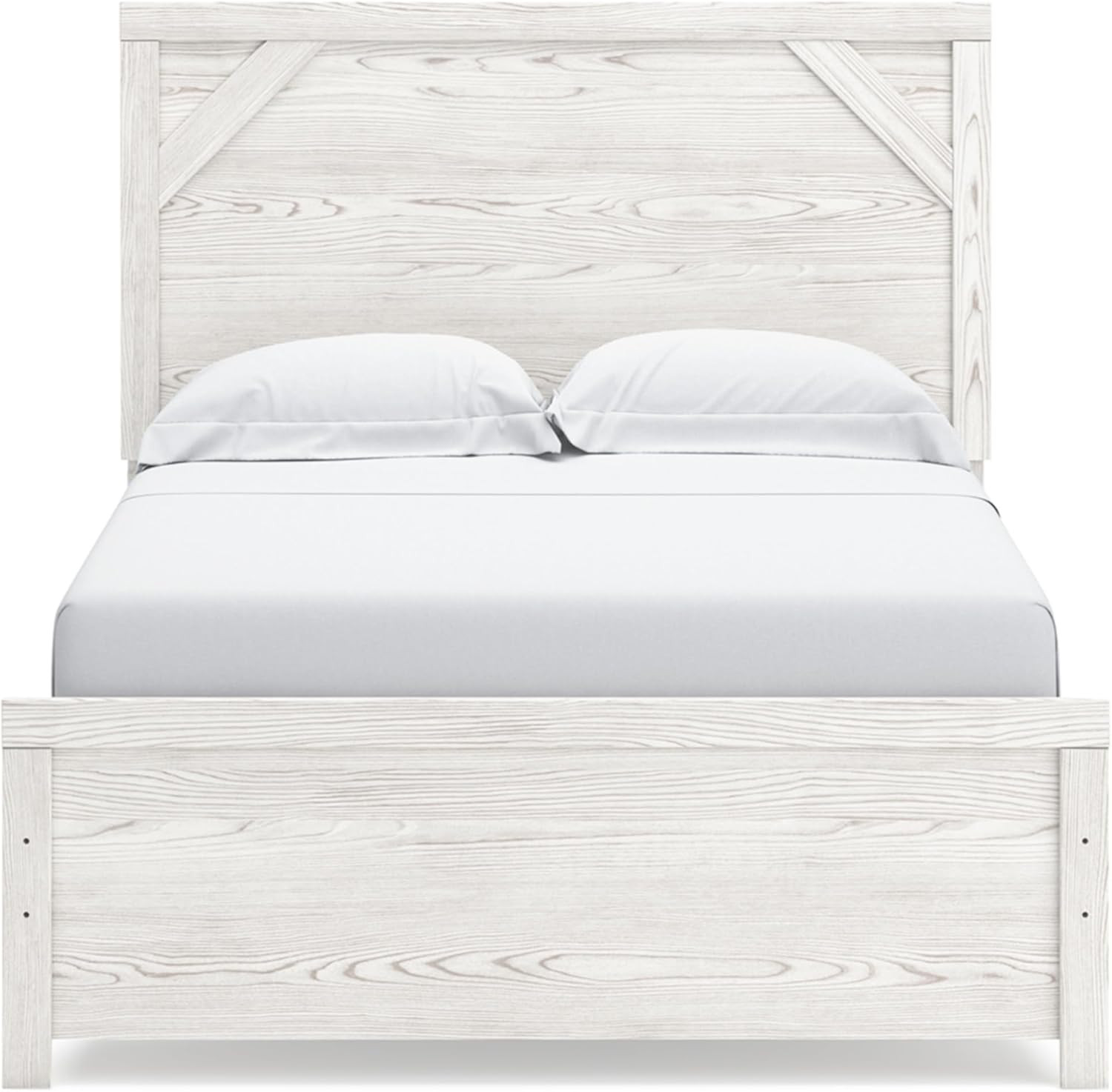 Gerridan Farmhouse Full Panel Bed in White & Light Gray – No Box Spring Needed