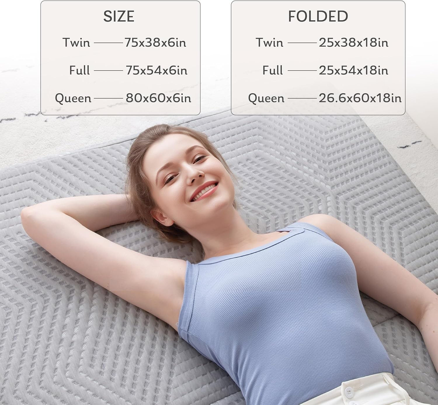 4 Inch Single Tri-Fold Mattress, Collapsible Memory Foam Floor Bed