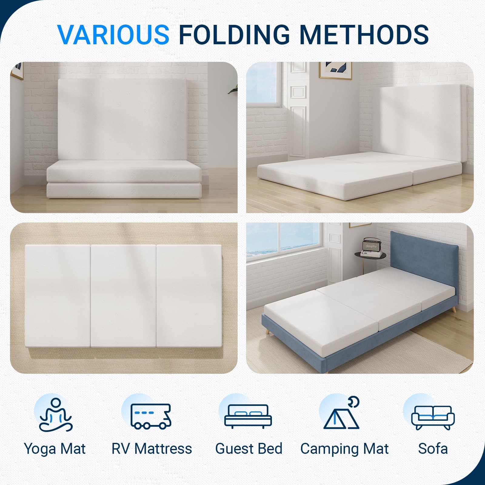 Folding Mattress, 4 Inch Trifold Mattress, Queen Size Folding Mattress for In…
