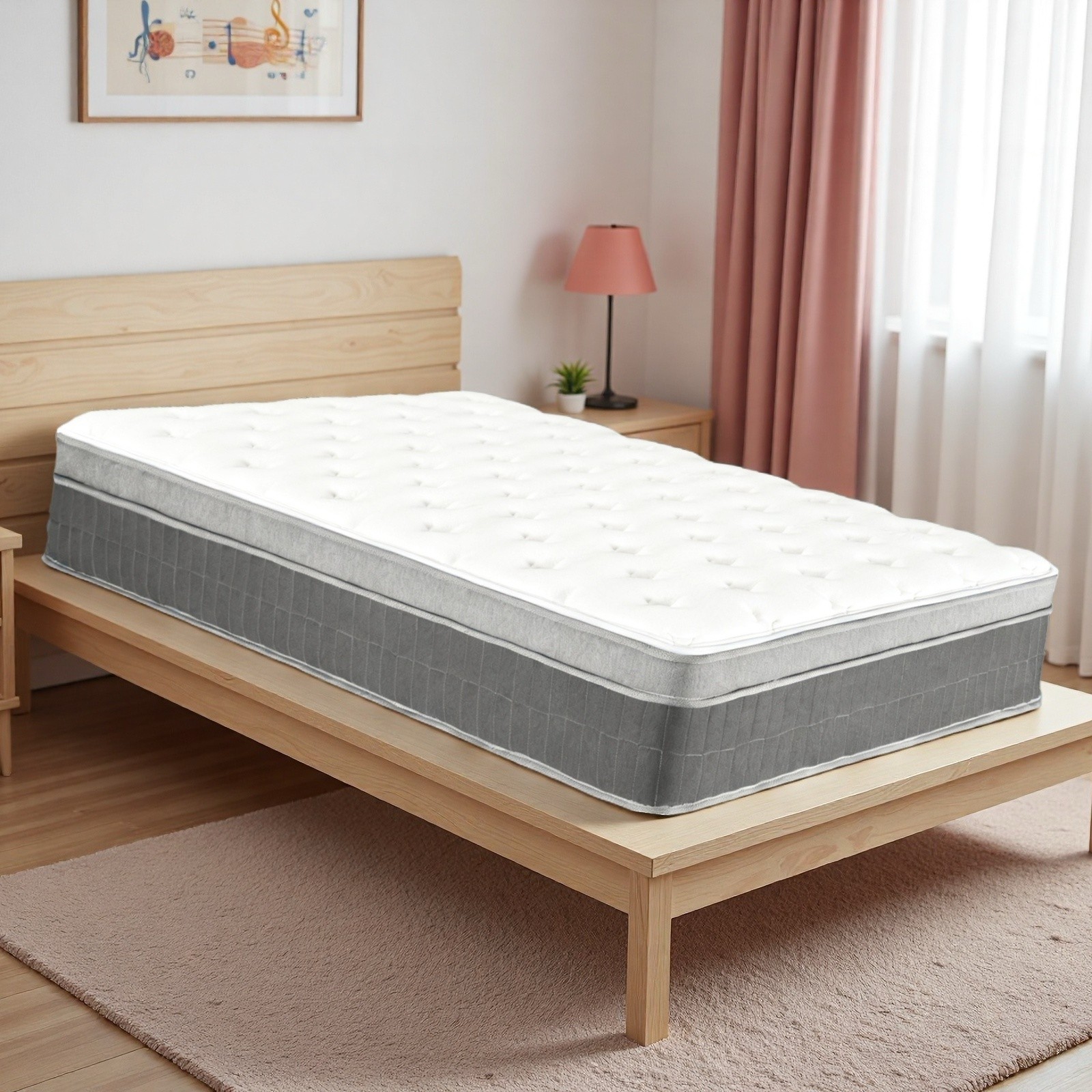 Twin Hybrid Mattress 12″ – Memory Foam Medium Firm Breathable Gray Trim
