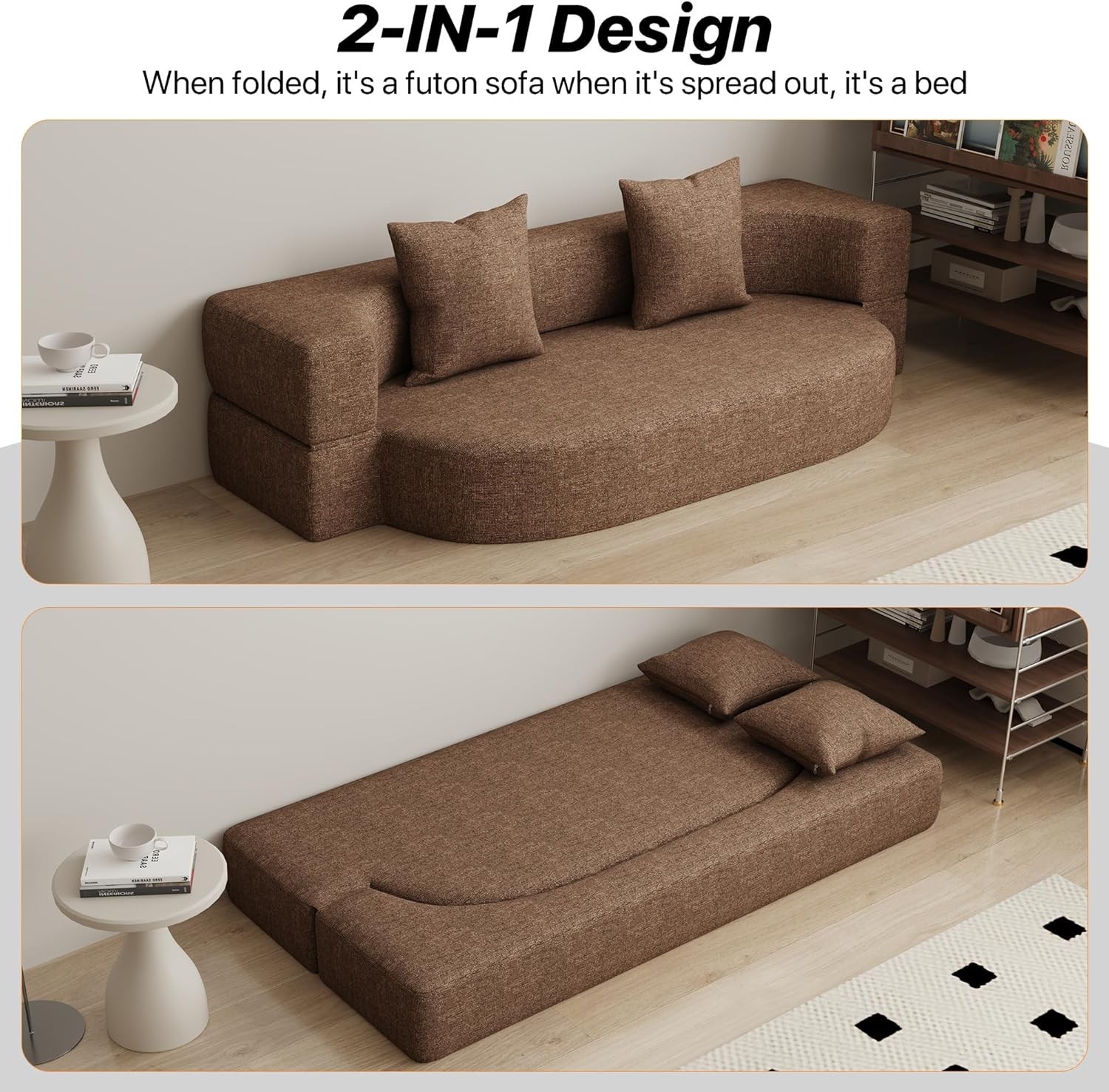 Folding Sofa Bed, Convertible Futon Sleeper Bed, 2-in-1