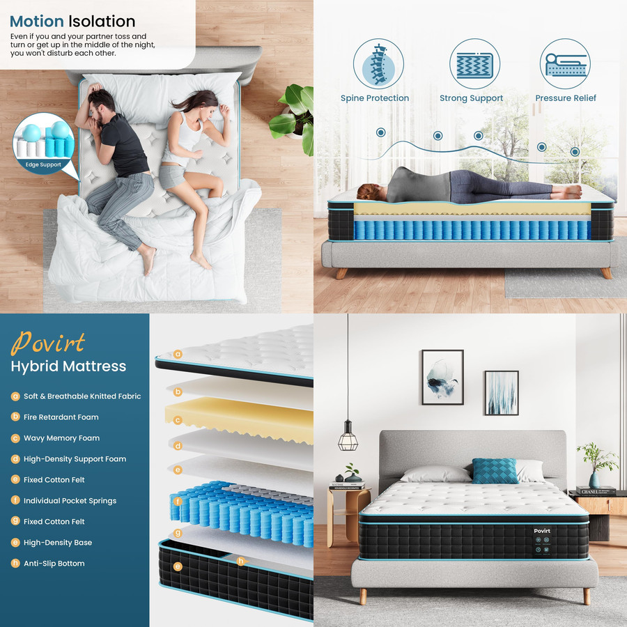 QUEEN Hybrid Memory Foam Bed Mattress Box Cooling NO BACK PAIN Relief Stress 12″