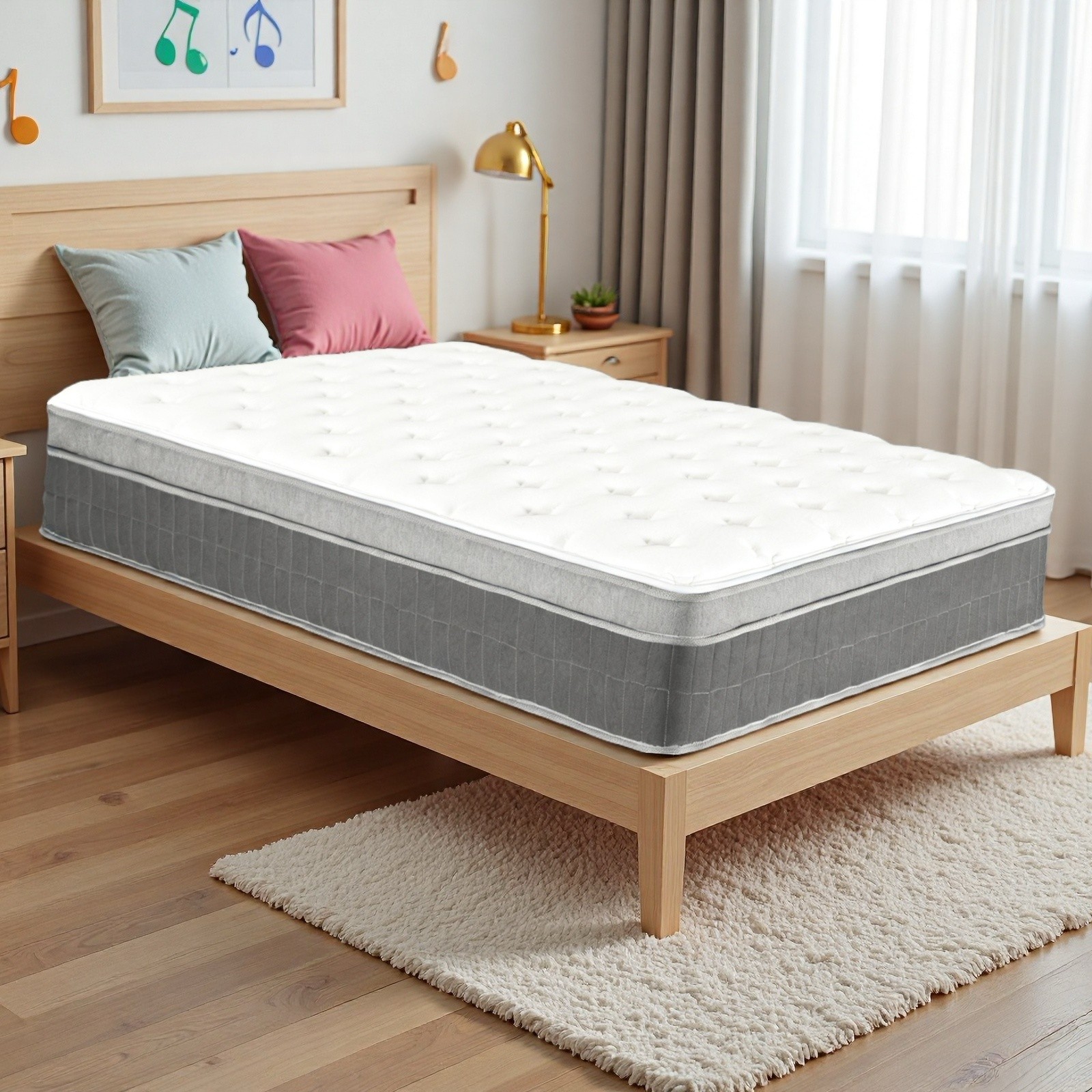 Twin Hybrid Mattress 12″ – Memory Foam Medium Firm Breathable Gray Trim