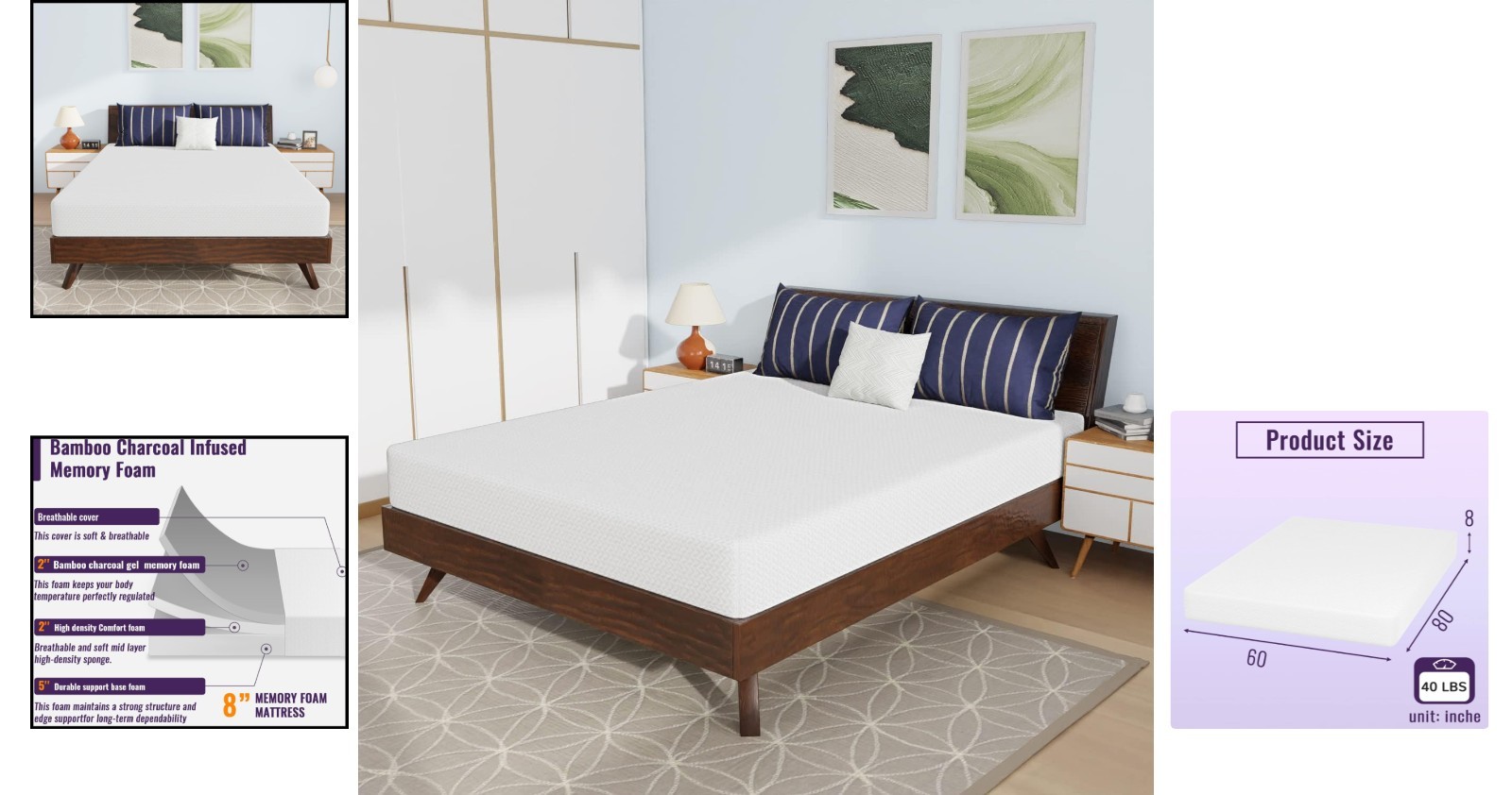 Queen 8-Inch Medium Firm Memory Foam Mattress – Breathable and Fiberglass Free