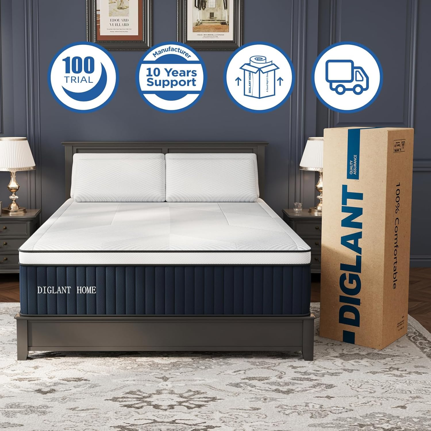 DIGLANT 14″ King Euro Top Hybrid Mattress, Medium Plush, CertiPUR-US