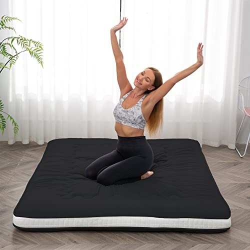 Dr.Futon Japanese Floor Futon Mattress Extra Thick Folding Roll Up Full Black