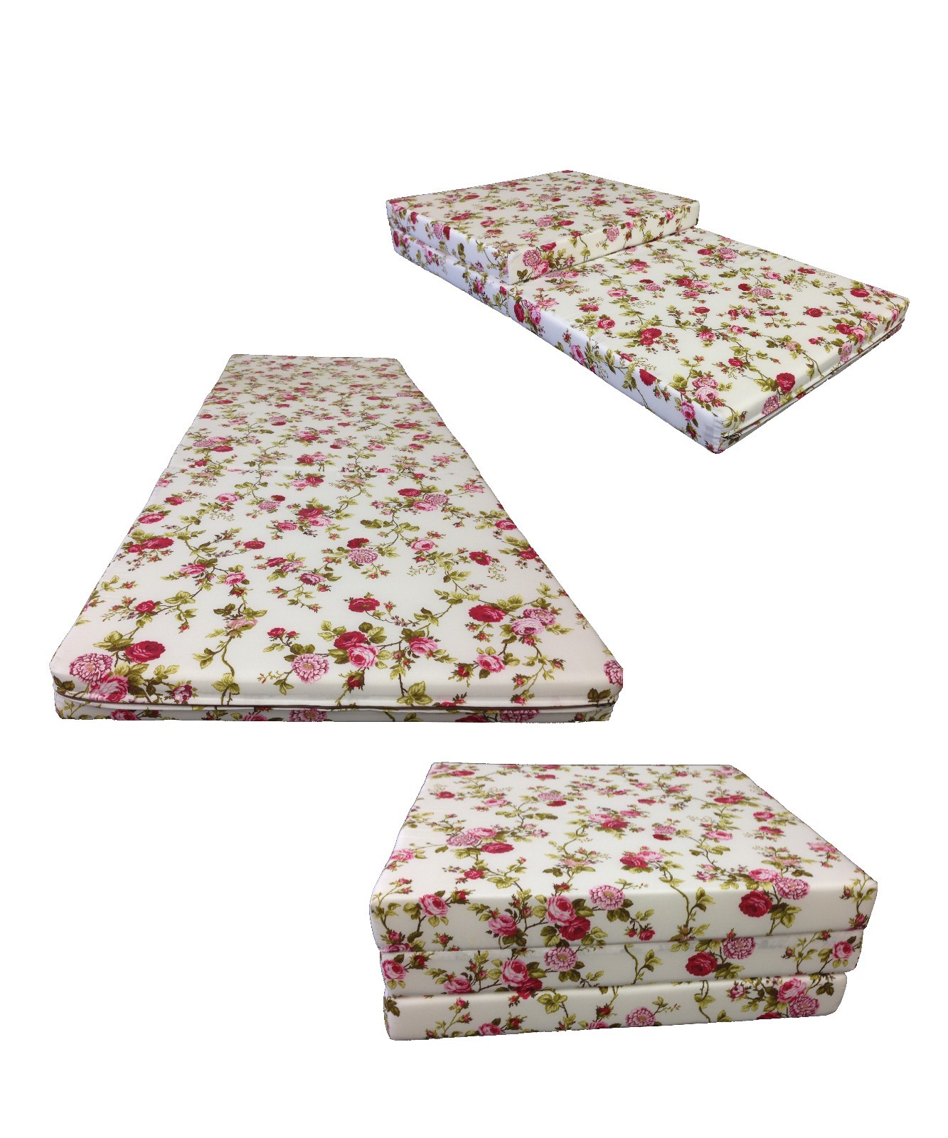 Red Rose White Shikibuton Trifold Foam Bed 3x27x75, Foam Density 1.8 lbs Beds