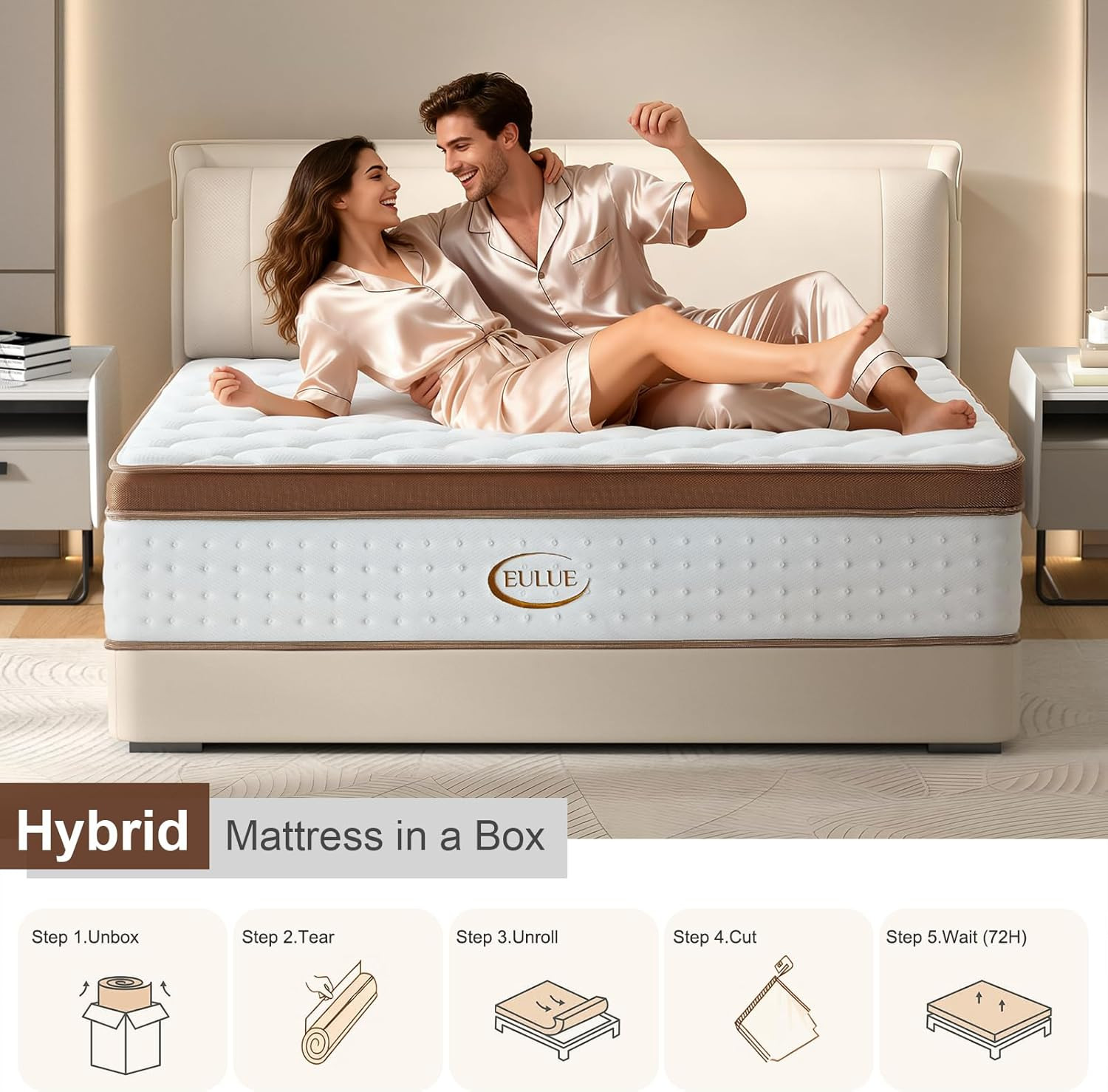 12″ Queen Hybrid Mattress, Medium Firm, Pocket Springs, CertiPUR-US, Breathable