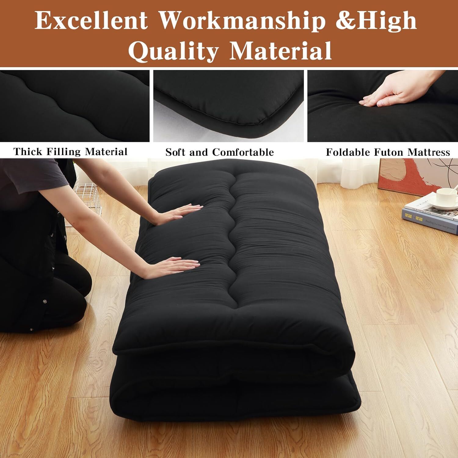 Foldable Japanese Floor Mattress Twin/Full/Queen Roll Up Mattress Sleeping Pad