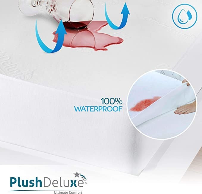 PlushDeluxe Premium Bamboo Mattress Protector – Twin Size, Twin, White