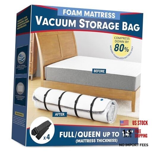 Vacuum Mattress Bag for Memory Foam and Latex – Sealed for Easy Full/ Queen